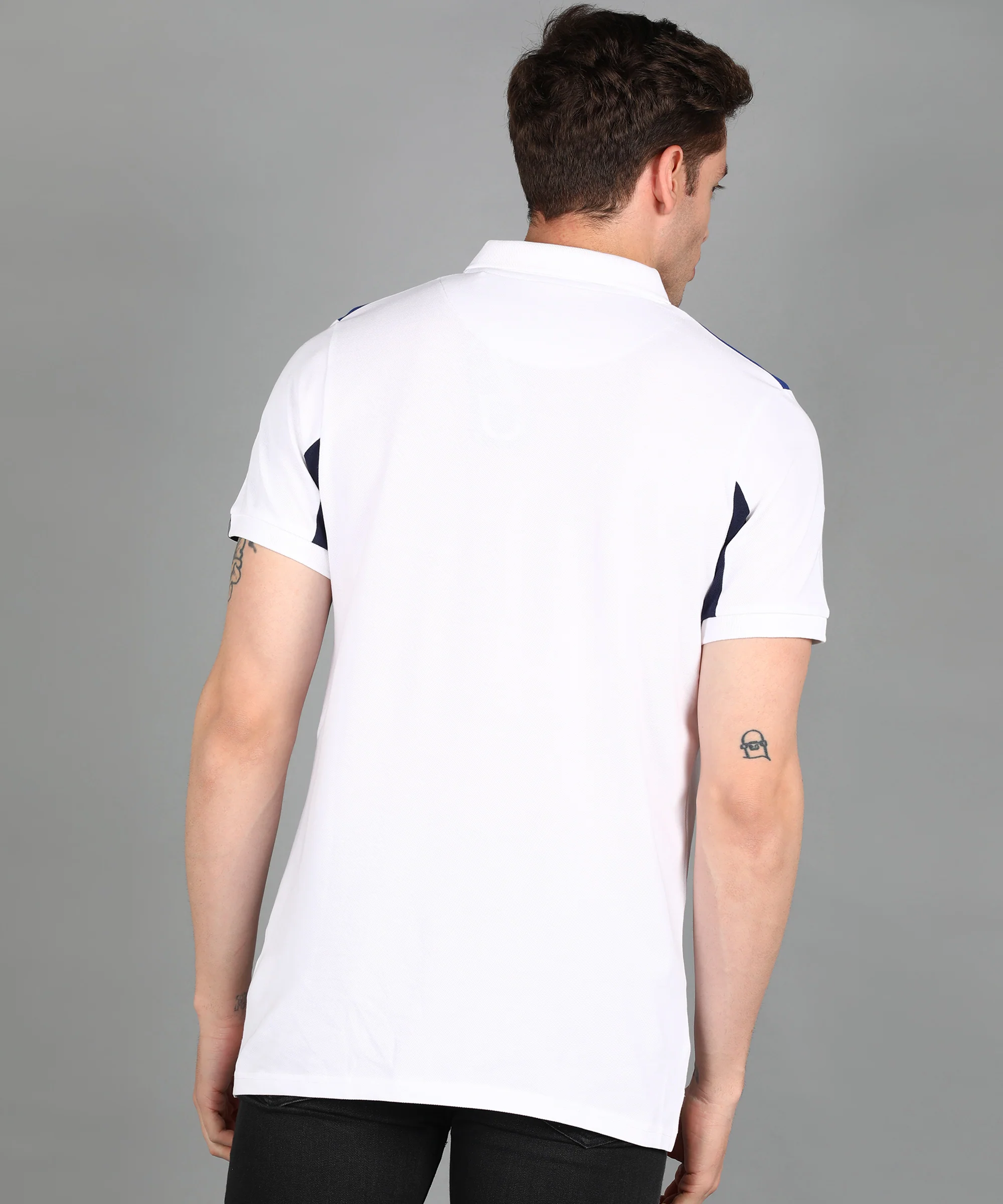 Men's White, Dark Blue, Royal Blue Colour-Block Slim Fit Half Sleeve Cotton Polo T-Shirt - Image 3