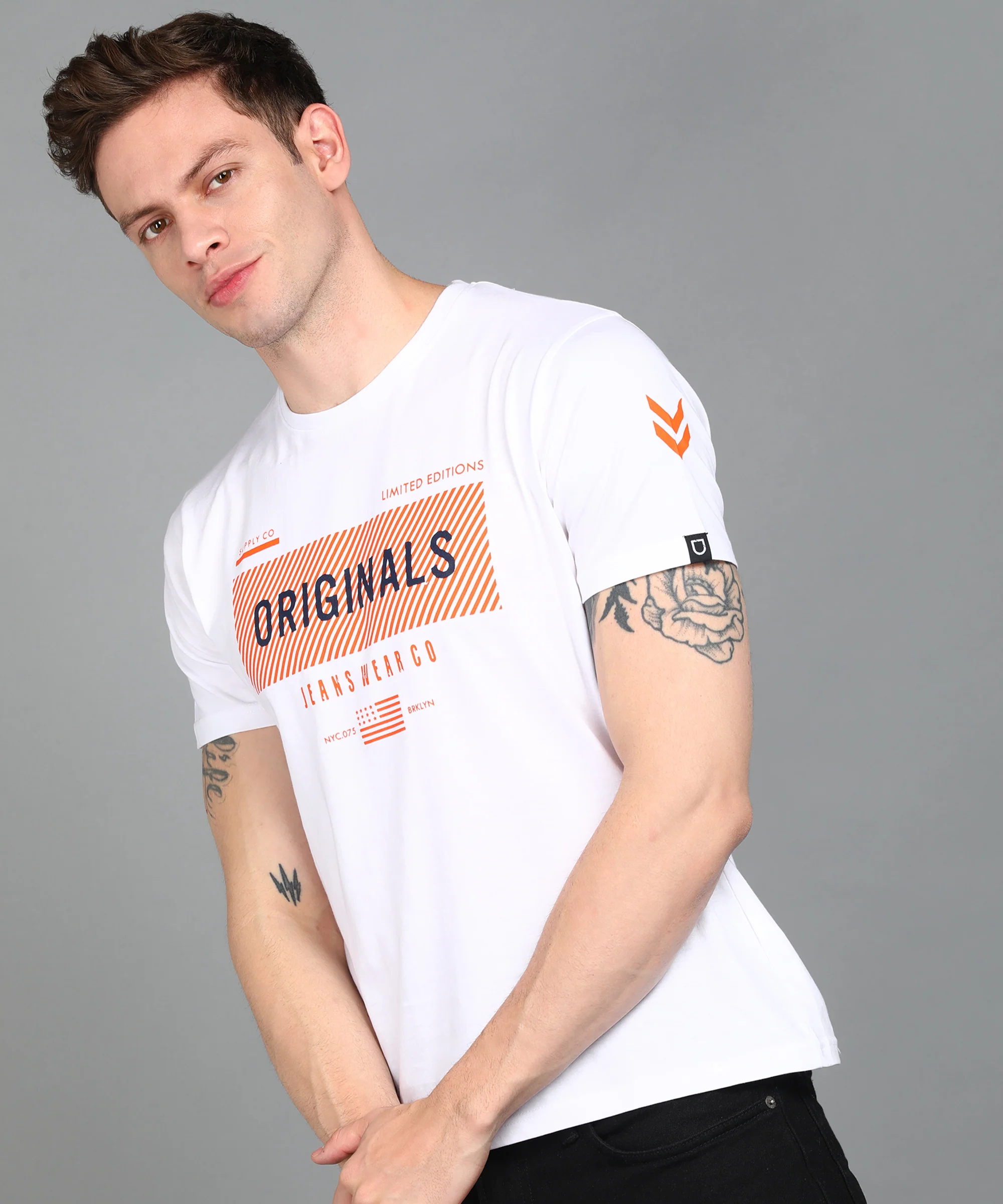 Urbano Fashion Men's White Graphic Printed Round Neck Half Sleeve Slim Fit Cotton T-Shirt - Image 2