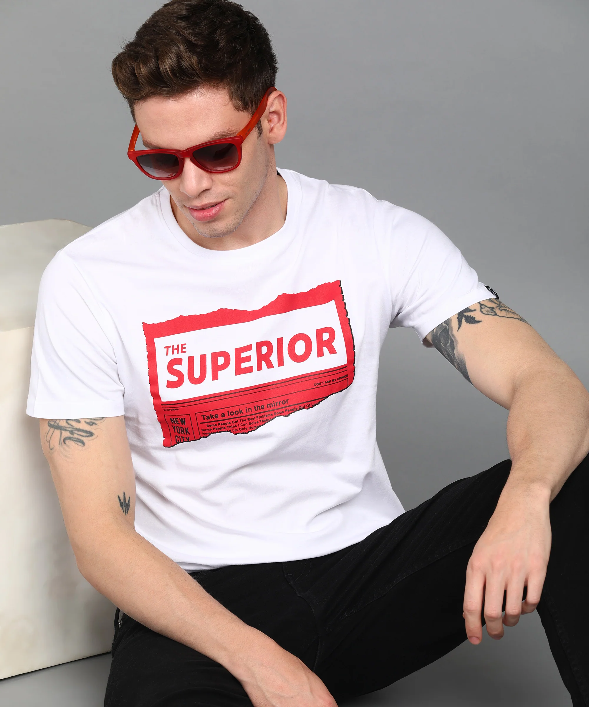 Urbano Fashion Men's White Graphic Printed Round Neck Half Sleeve Slim Fit Cotton T-Shirt - Image 4