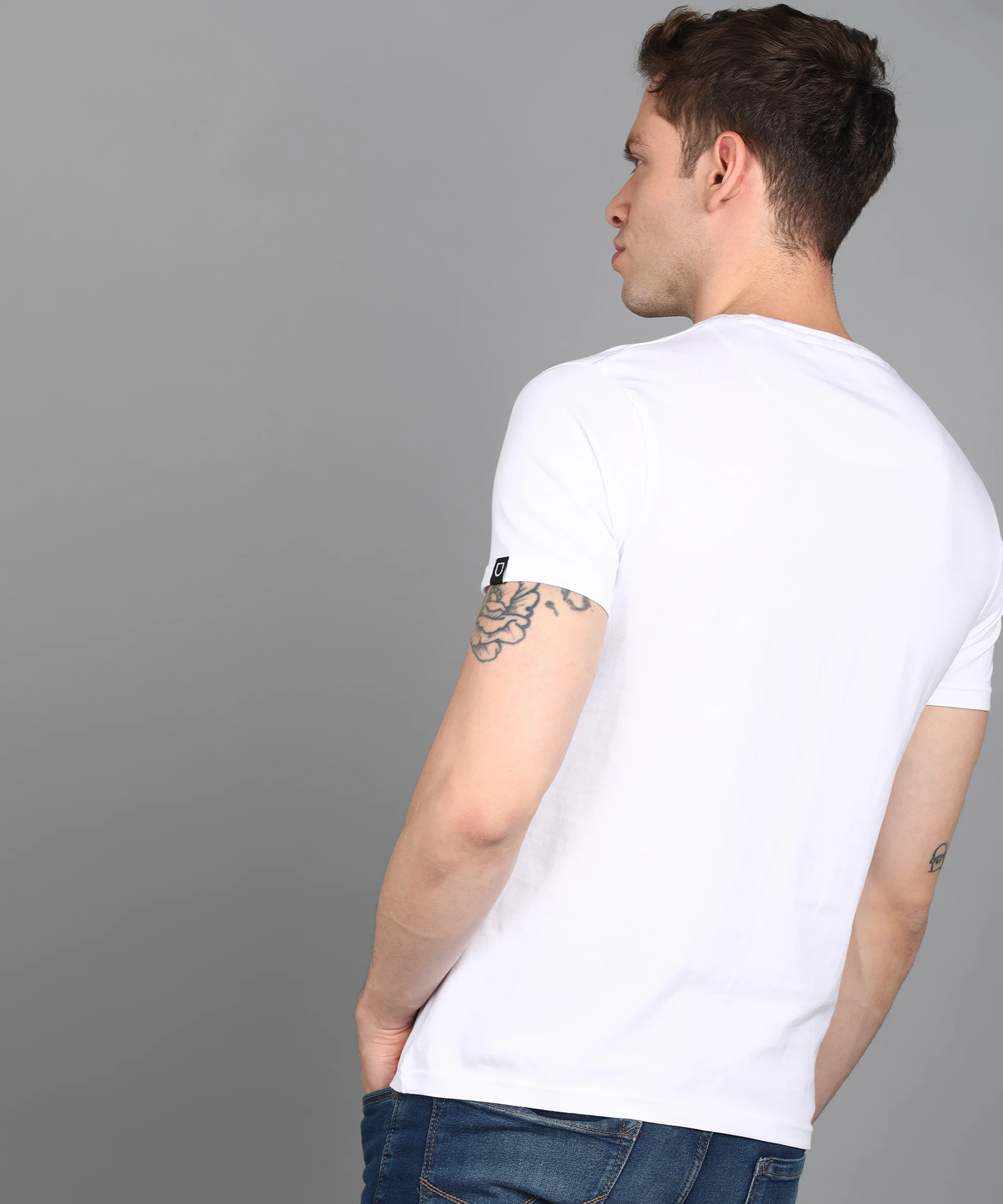 Urbano Fashion Men's White Graphic Printed Round Neck Half Sleeve Slim Fit Cotton T-Shirt - Image 2
