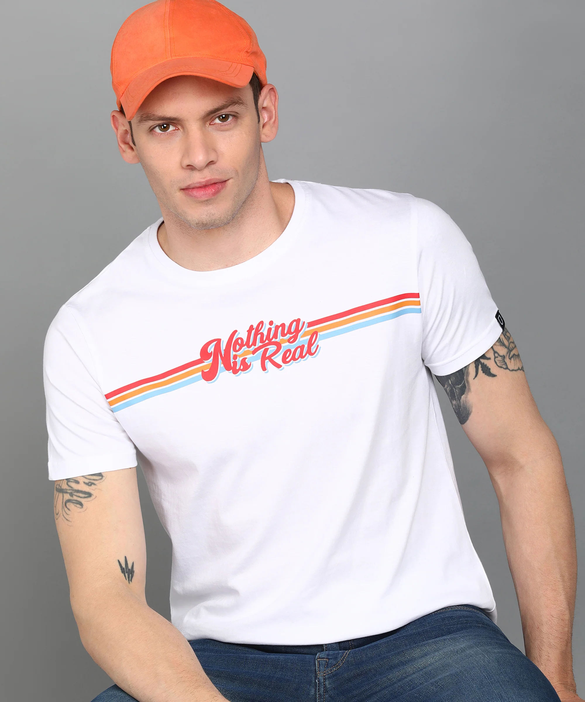 Urbano Fashion Men's White Graphic Printed Round Neck Half Sleeve Slim Fit Cotton T-Shirt - Image 3
