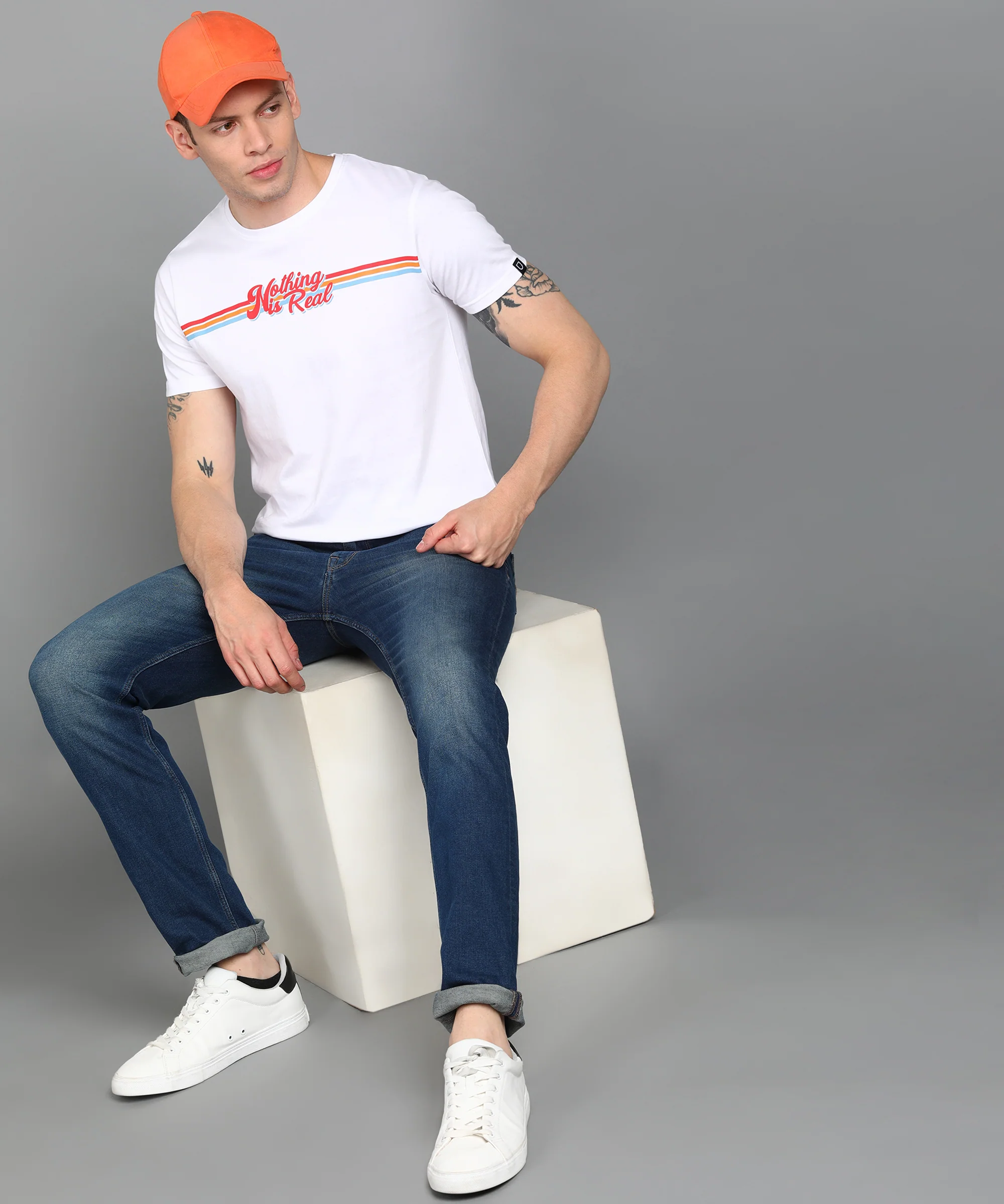 Urbano Fashion Men's White Graphic Printed Round Neck Half Sleeve Slim Fit Cotton T-Shirt - Image 4