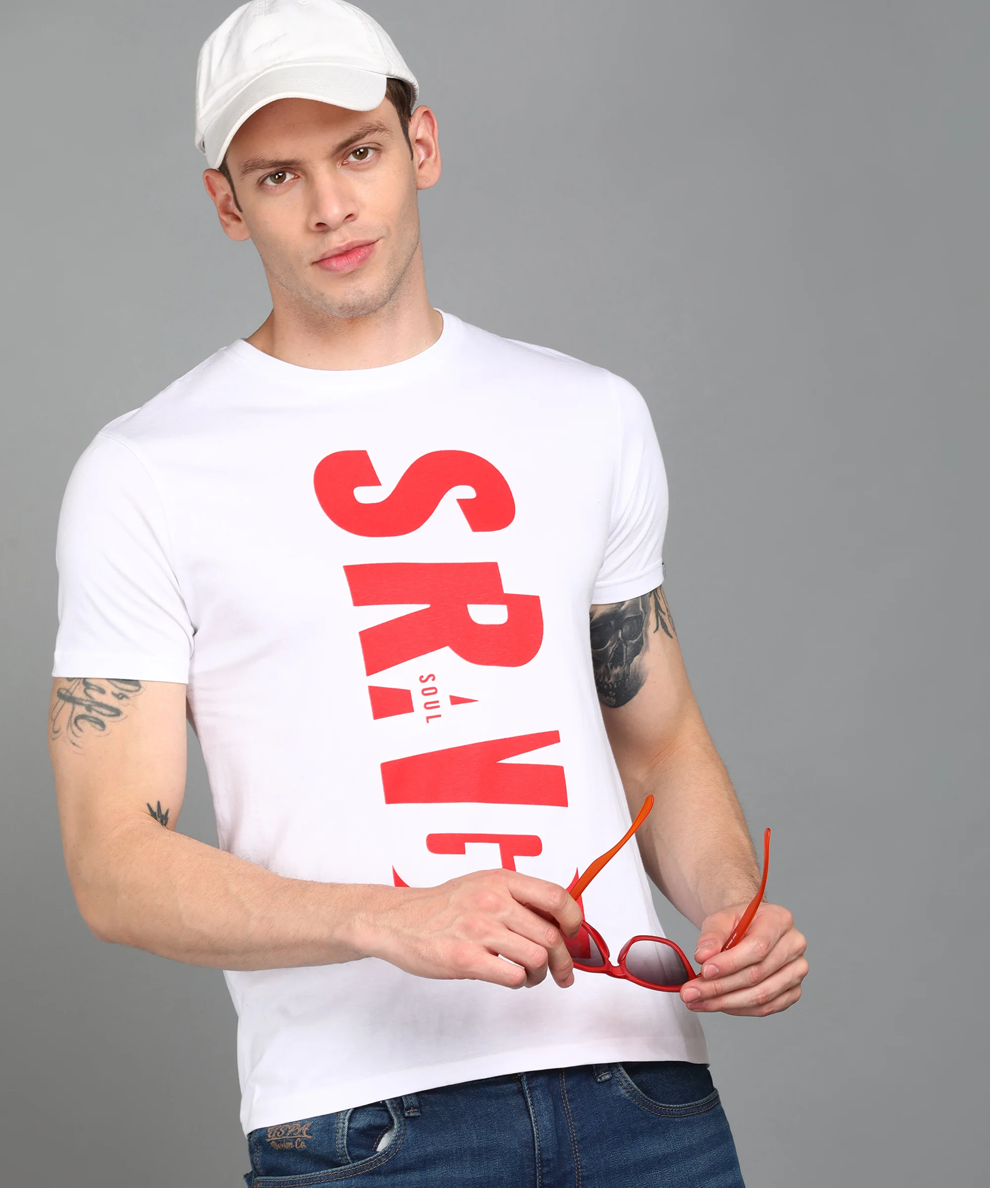 Urbano Fashion Men's White Graphic Printed Round Neck Half Sleeve Slim Fit Cotton T-Shirt - Image 4