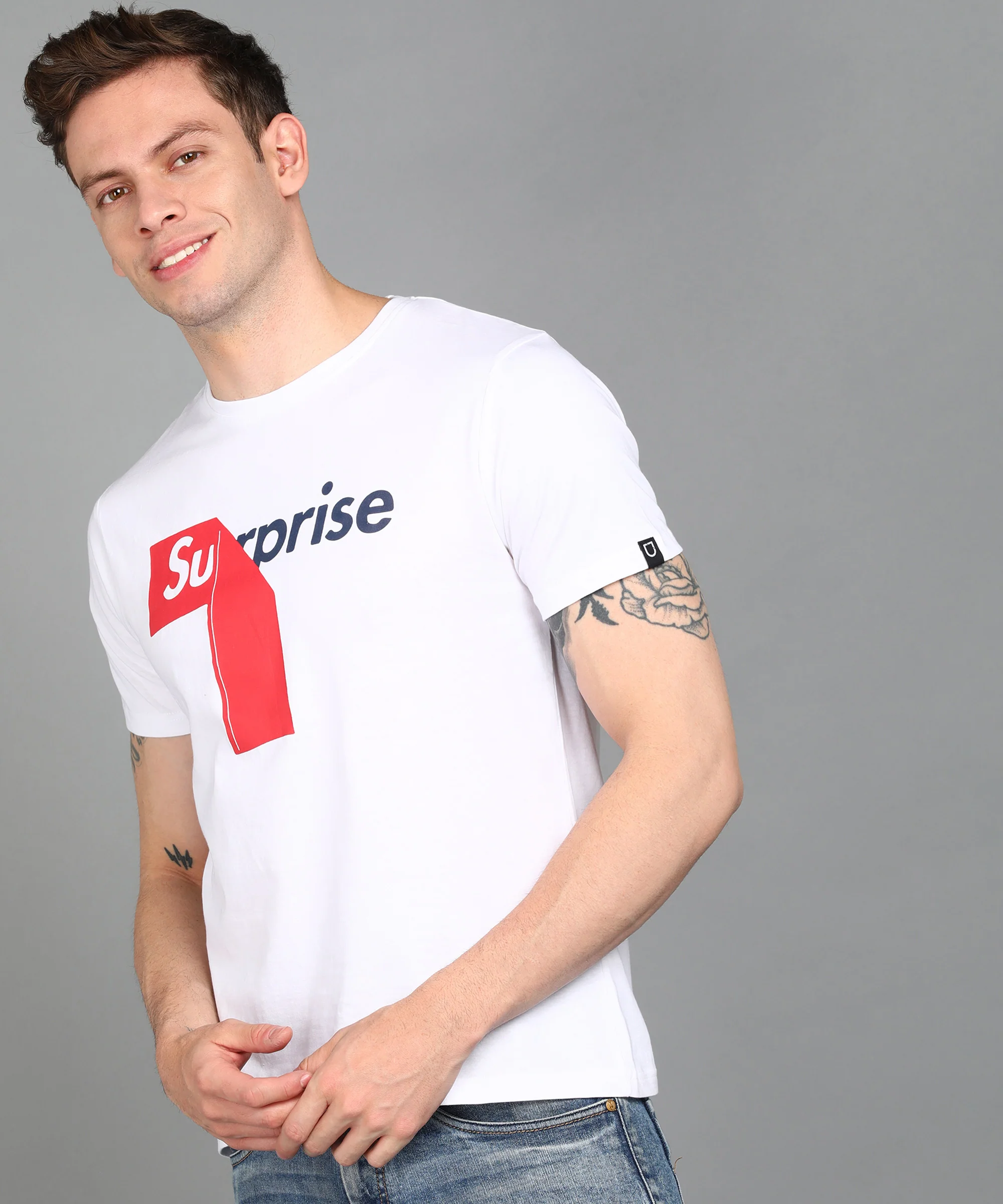 Urbano Fashion Men's White Graphic Printed Round Neck Half Sleeve Slim Fit Cotton T-Shirt - Image 2