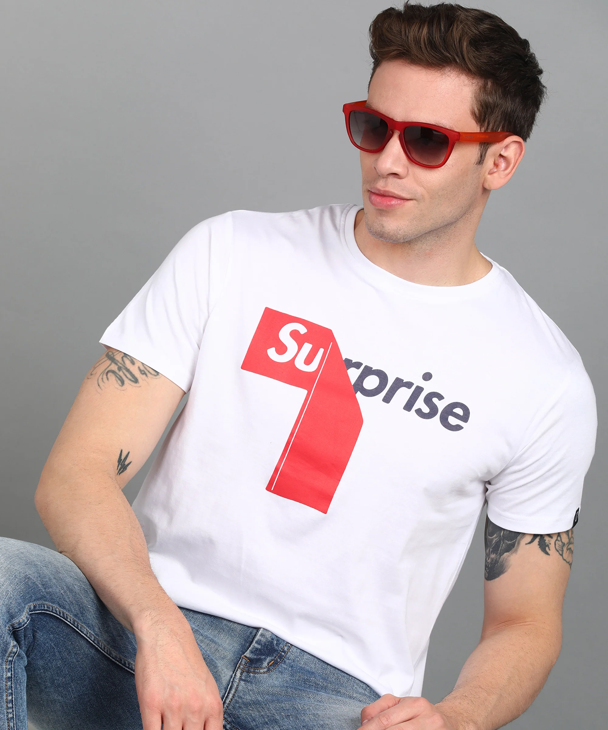 Urbano Fashion Men's White Graphic Printed Round Neck Half Sleeve Slim Fit Cotton T-Shirt - Image 4