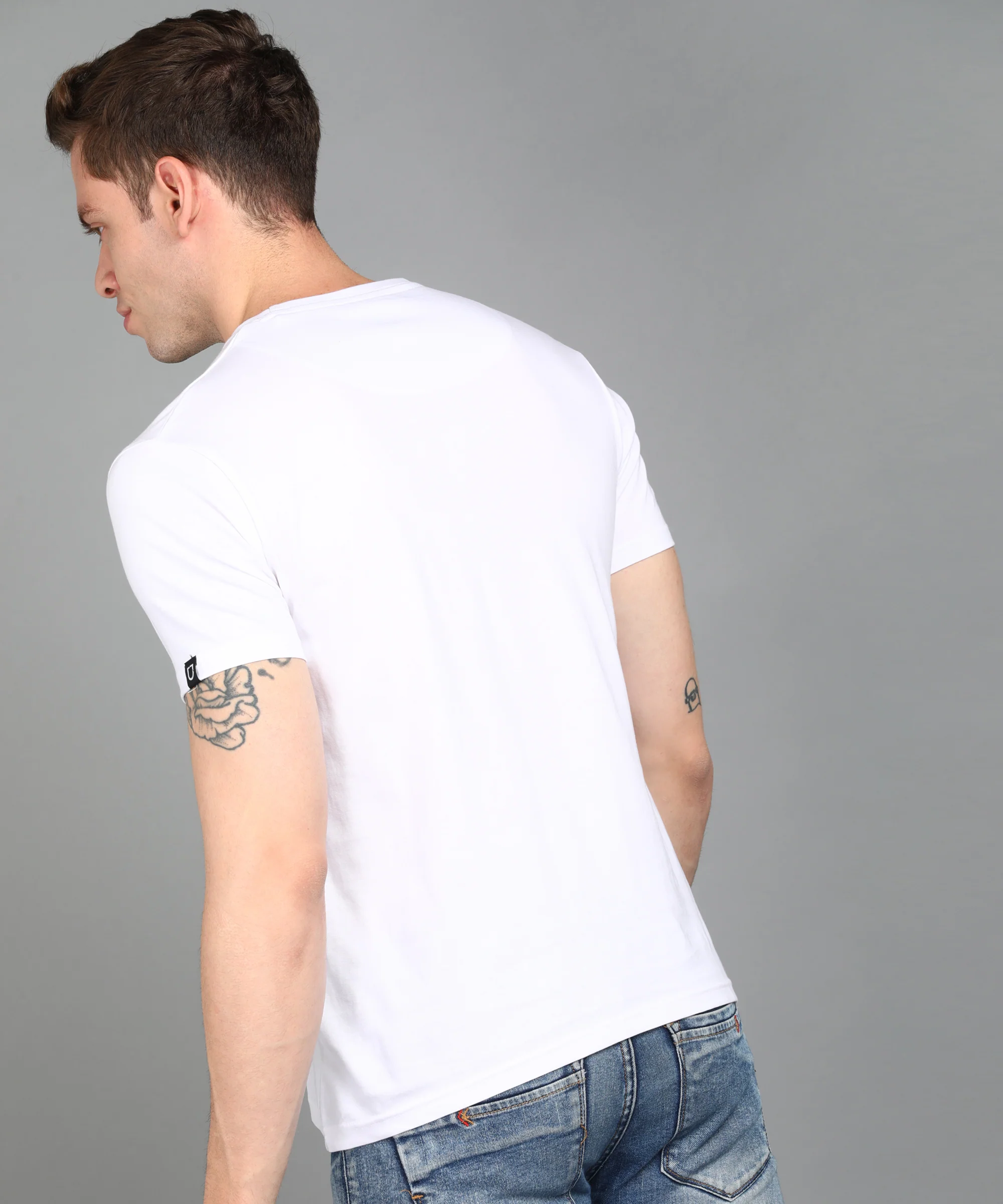 Urbano Fashion Men's White Graphic Printed Round Neck Half Sleeve Slim Fit Cotton T-Shirt - Image 4