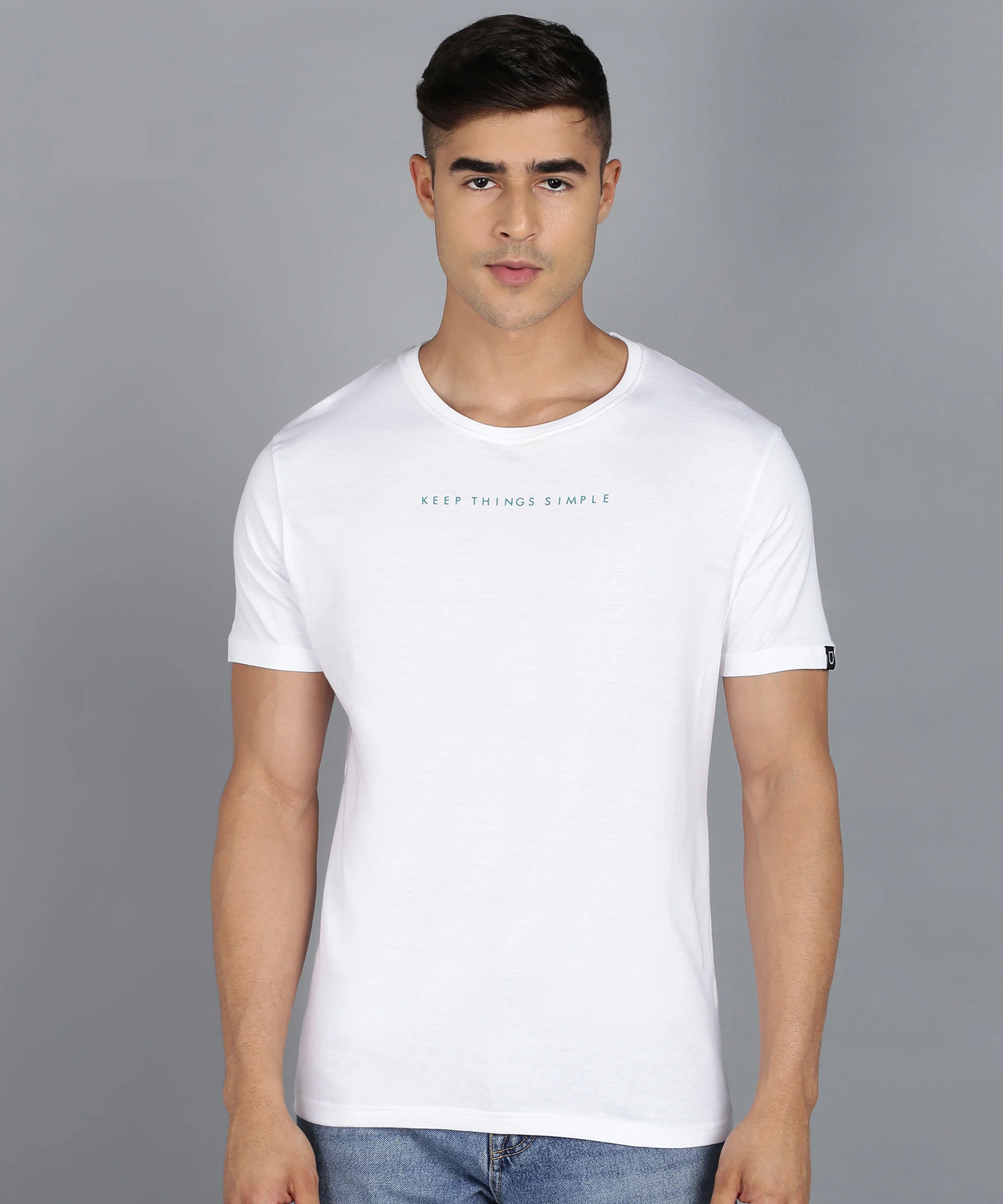 Urbano Fashion Men's White Graphic Printed Round Neck Half Sleeve Slim Fit Cotton T-Shirt