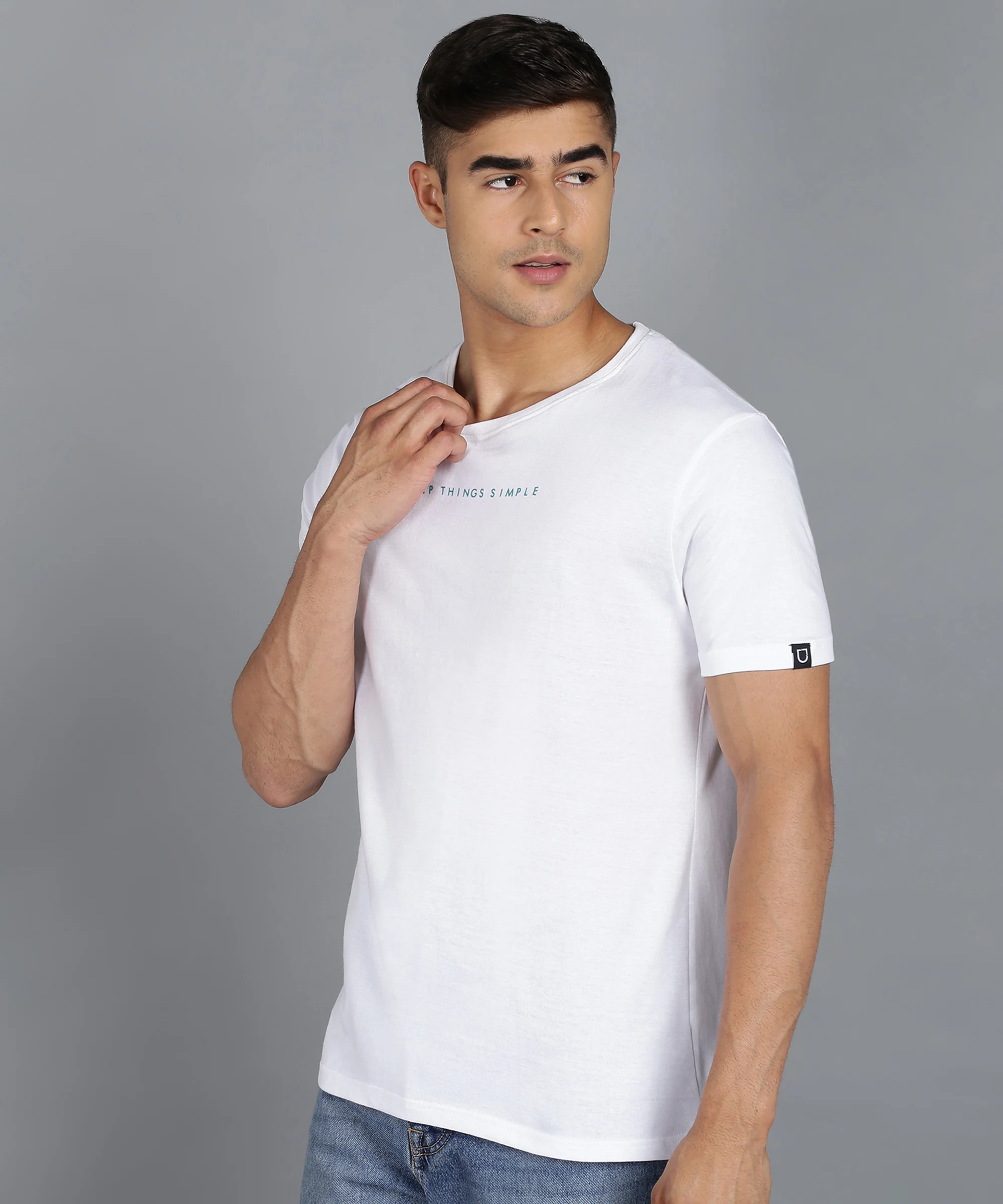 Urbano Fashion Men's White Graphic Printed Round Neck Half Sleeve Slim Fit Cotton T-Shirt - Image 2