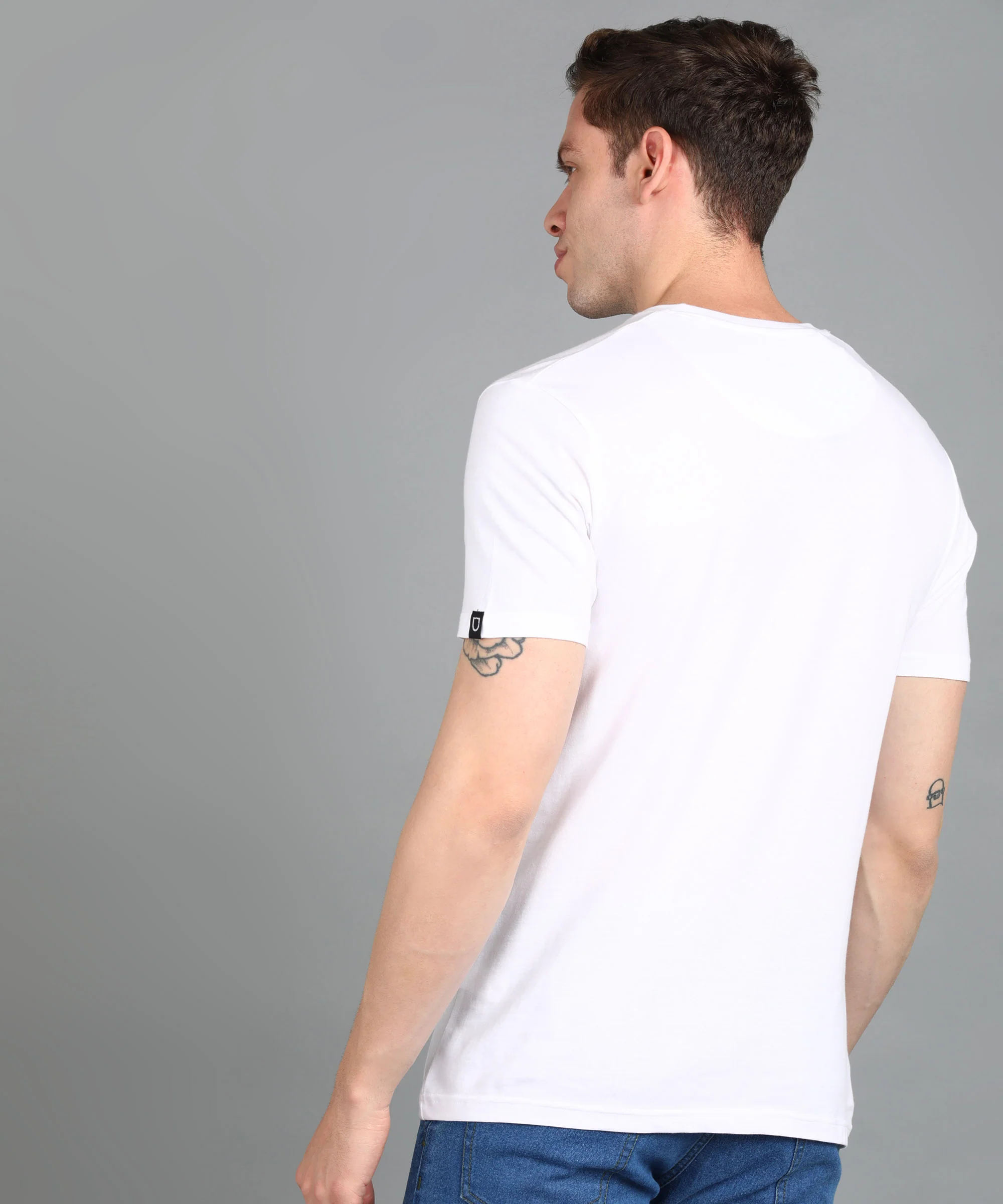 Urbano Fashion Men's White Graphic Printed Round Neck Half Sleeve Slim Fit Cotton T-Shirt - Image 3