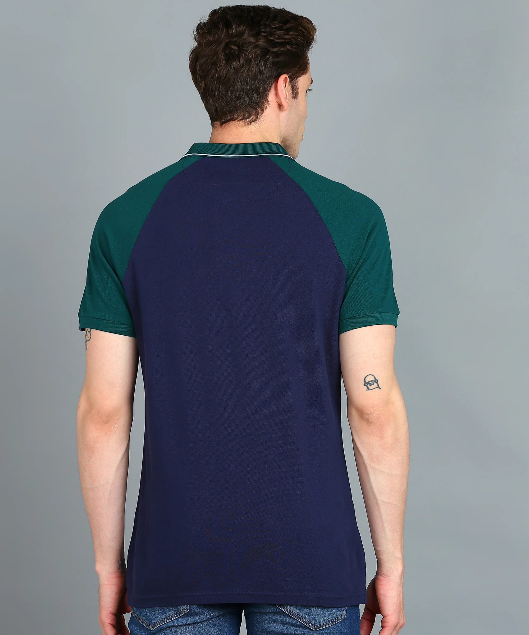 Men's White, Green, Navy Blue Colour-Block Slim Fit Half Sleeve Cotton Polo T-Shirt - Image 3