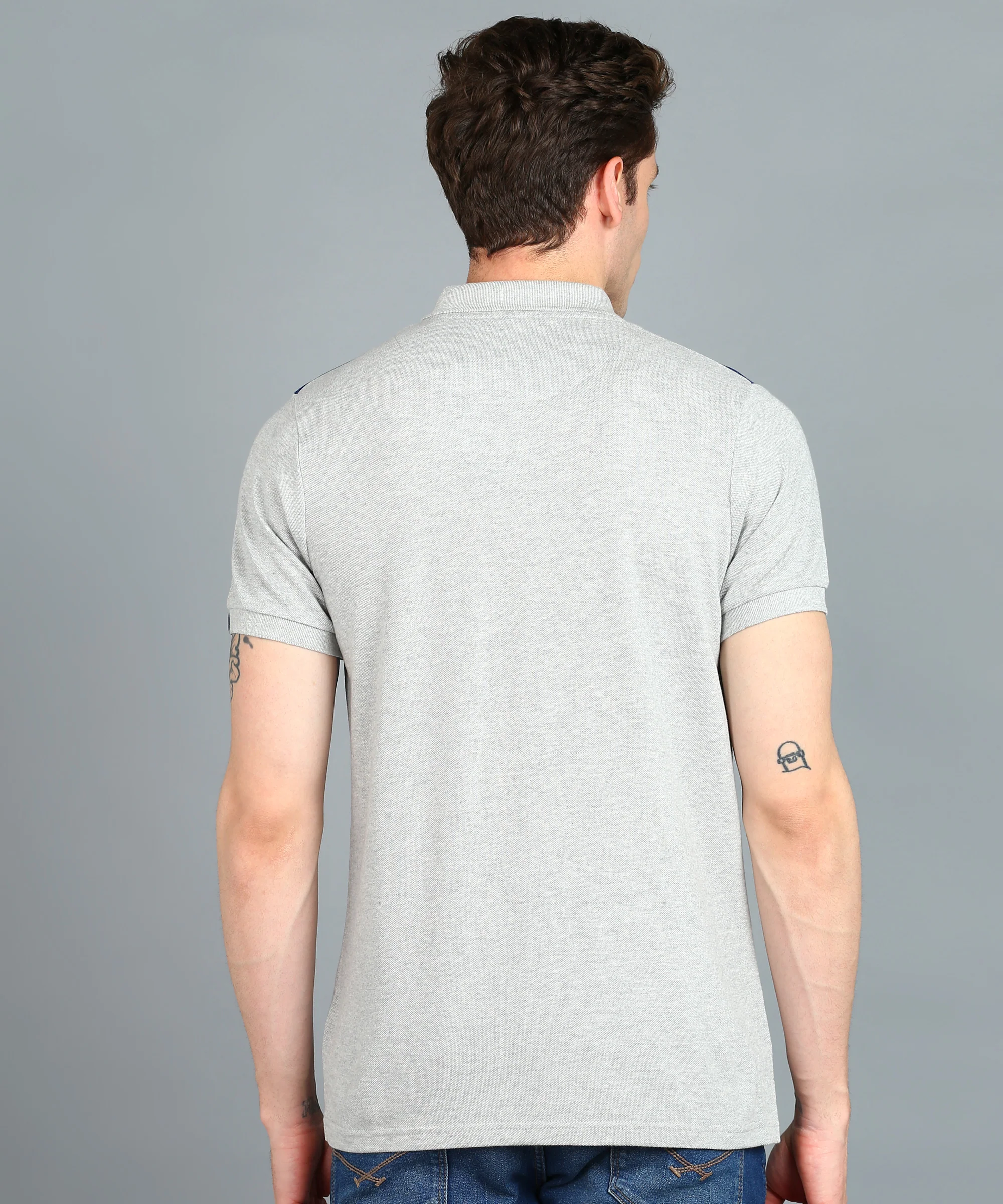 Men's White, Grey Melange, Dark Blue Colour-Block Slim Fit Half Sleeve Cotton Polo T-Shirt - Image 3