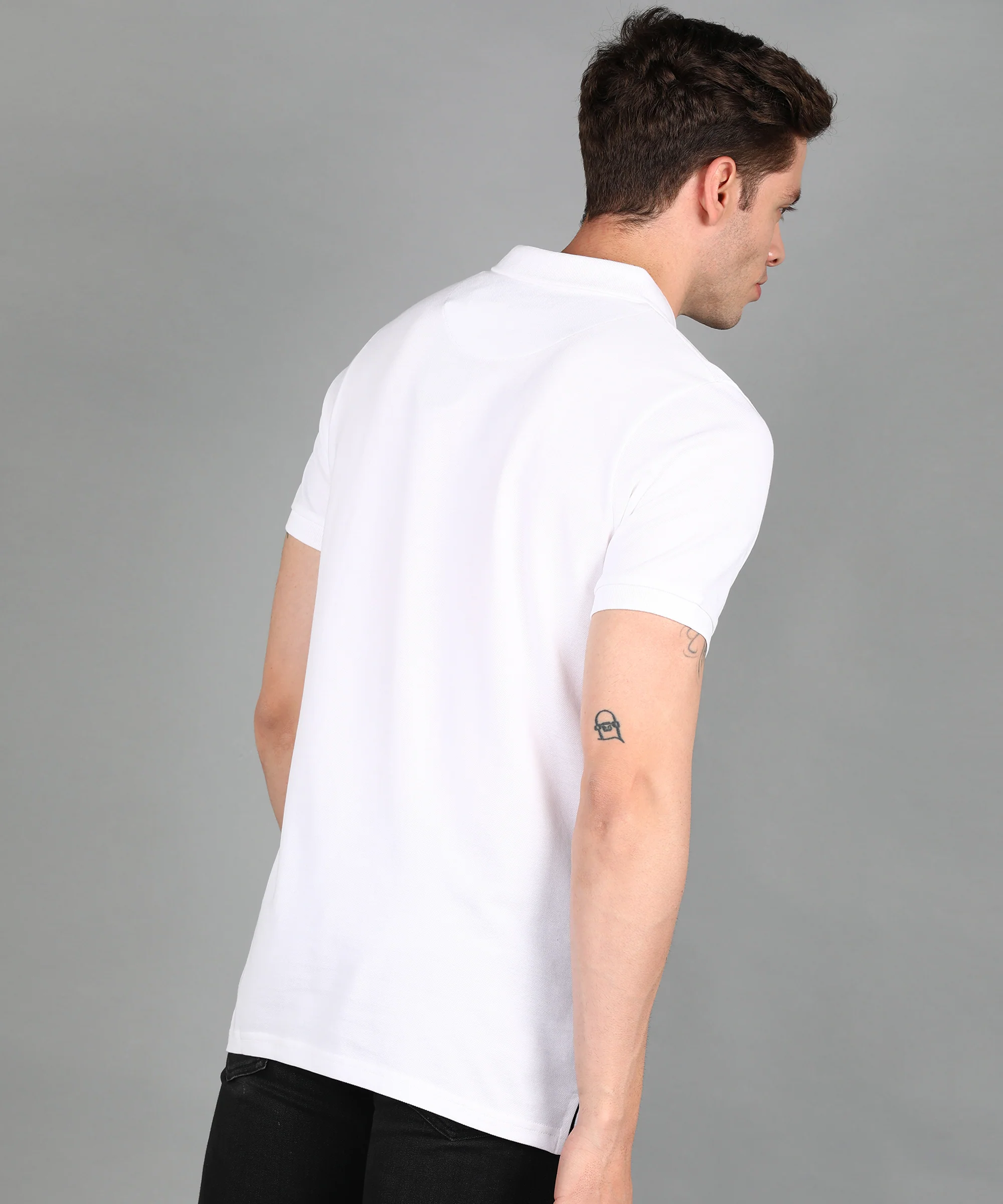 Men's White, Grey Melange, Dark Blue Colour-Block Slim Fit Half Sleeve Cotton Polo T-Shirt - Image 3