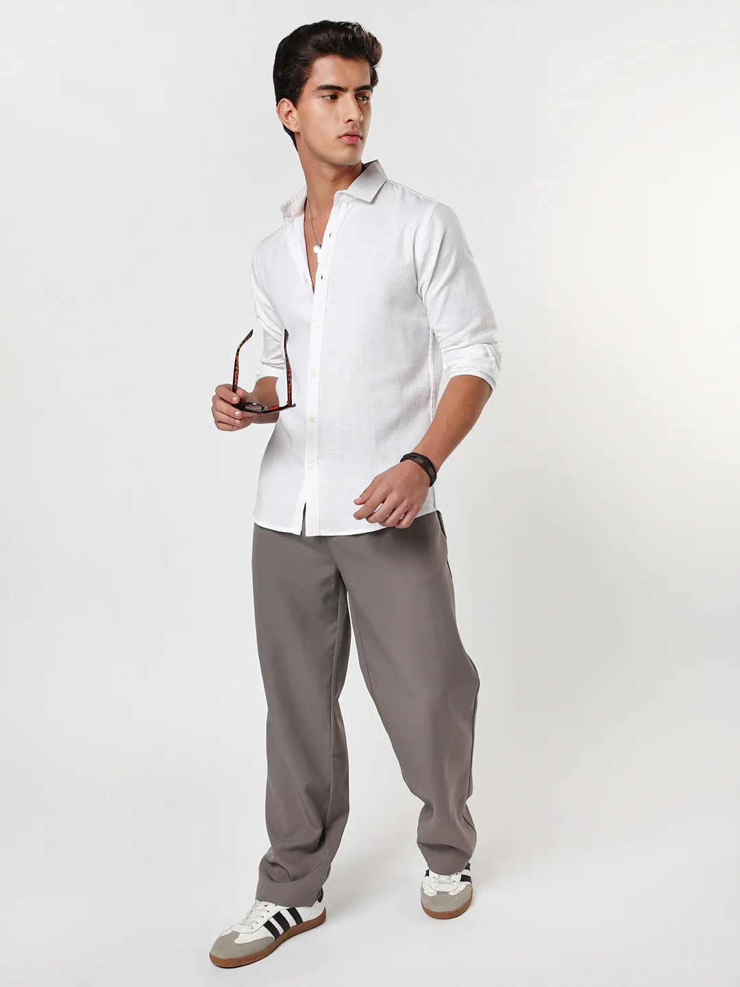 Men's White Linen Blend Full Sleeve Relaxed Fit Casual Solid Shirt - Image 4