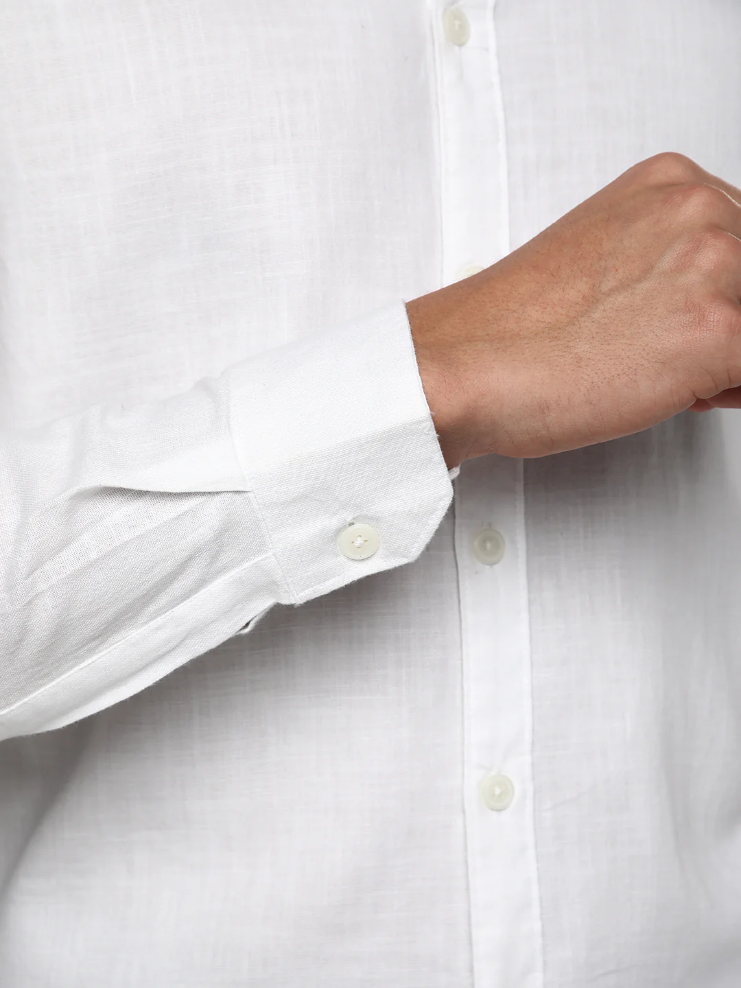 Men's White Linen Blend Full Sleeve Relaxed Fit Casual Solid Shirt - Image 5