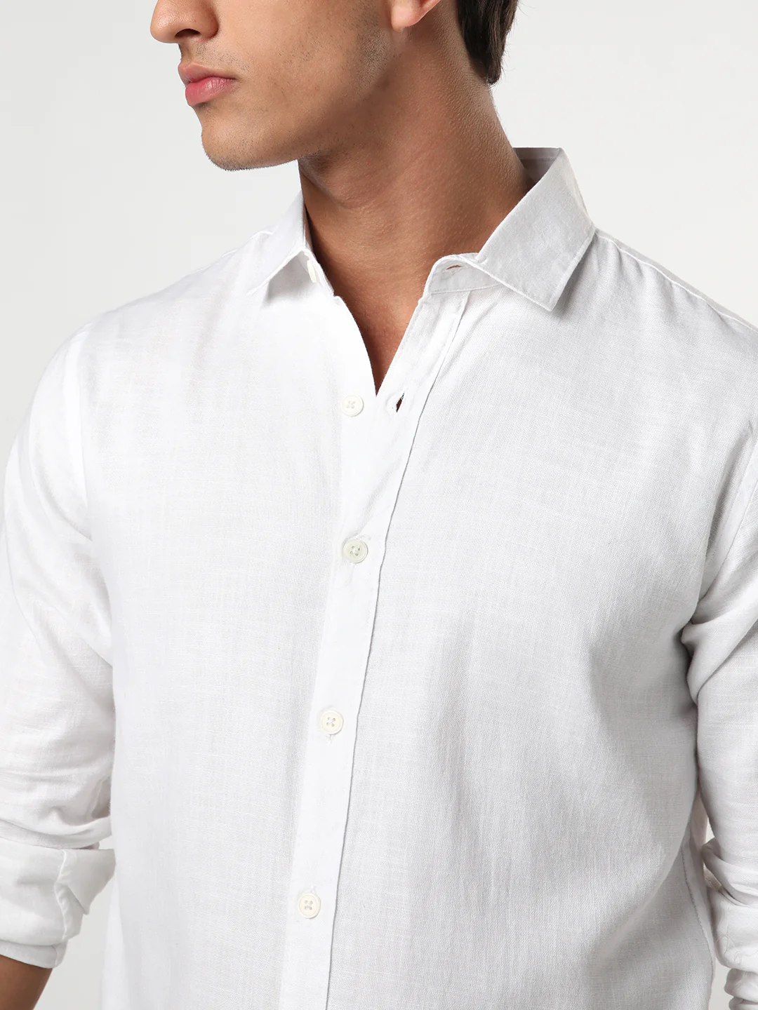 Men's White Linen Blend Full Sleeve Relaxed Fit Casual Solid Shirt - Image 6