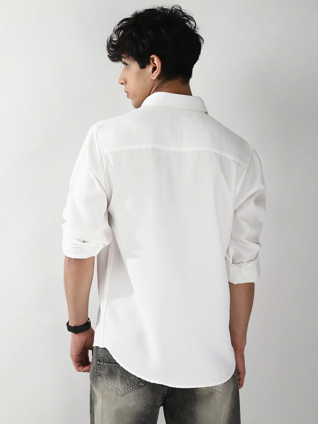 Men's White Linen Blend Full Sleeve Relaxed Fit Casual Solid Shirt - Image 3