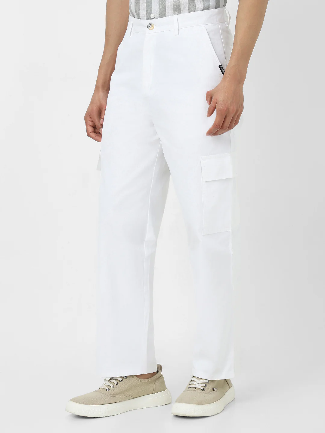 Urbano Fashion Men's White Loose Baggy Fit Solid Cargo Chino Pant with 6 Pockets Non-Stretchable - Image 2