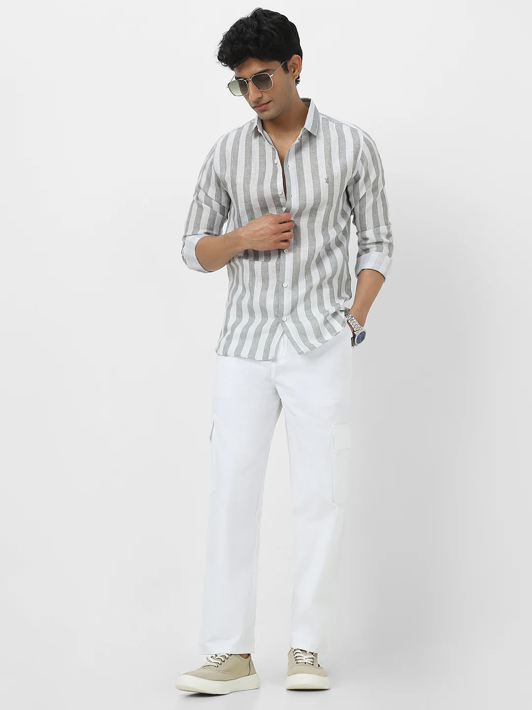Urbano Fashion Men's White Loose Baggy Fit Solid Cargo Chino Pant with 6 Pockets Non-Stretchable - Image 4