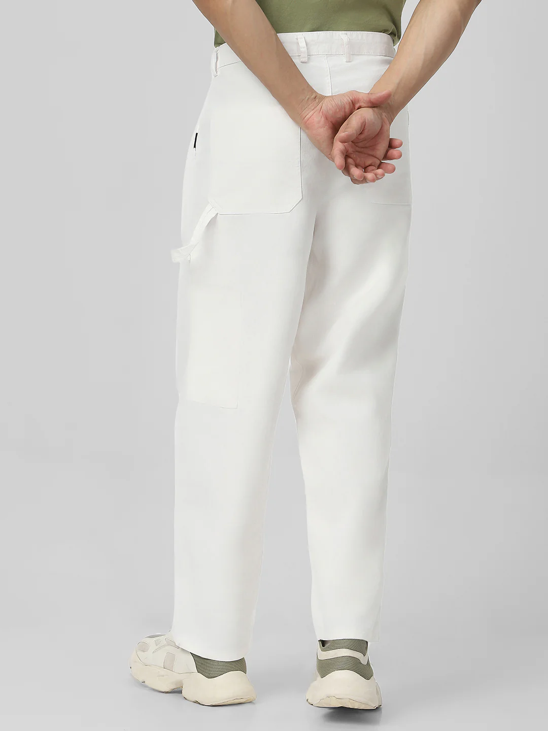 Men's White Loose Baggy Fit Solid Carpenter Trouser Pant with 5 Pockets Non-Stretchable - Image 4