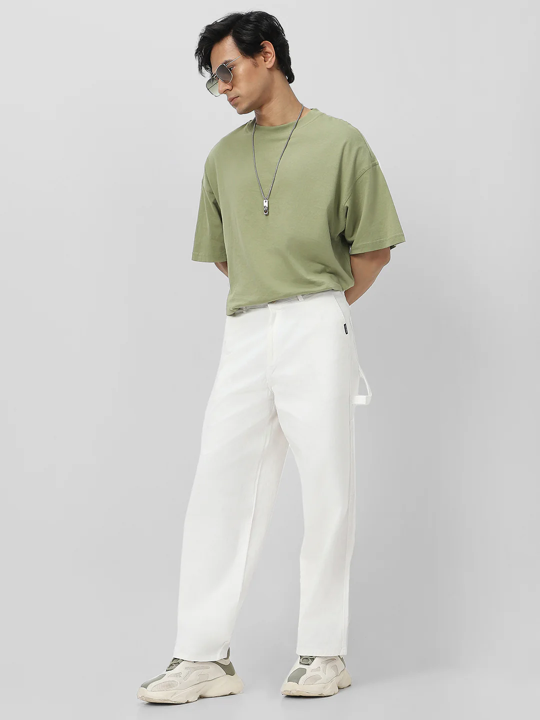 Men's White Loose Baggy Fit Solid Carpenter Trouser Pant with 5 Pockets Non-Stretchable - Image 5