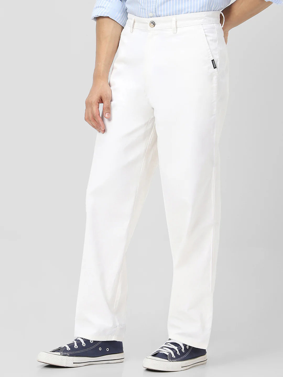 Men's White Loose Baggy Fit Solid Chino Trousers Non-Stretchable - Image 3