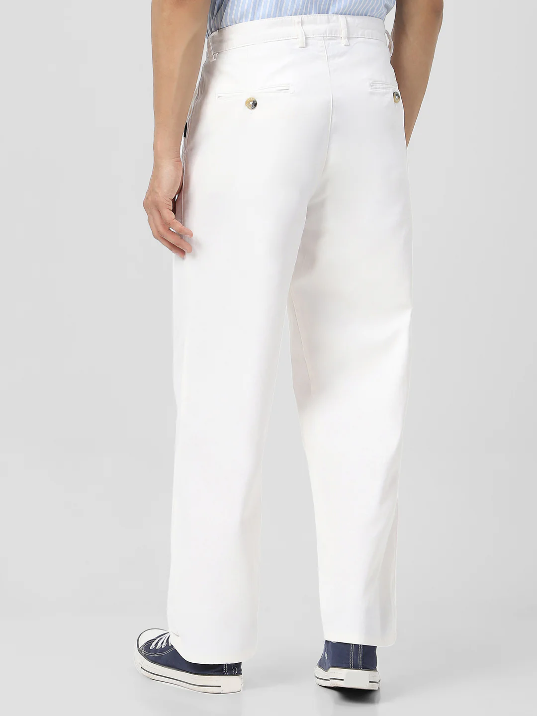 Men's White Loose Baggy Fit Solid Chino Trousers Non-Stretchable - Image 4