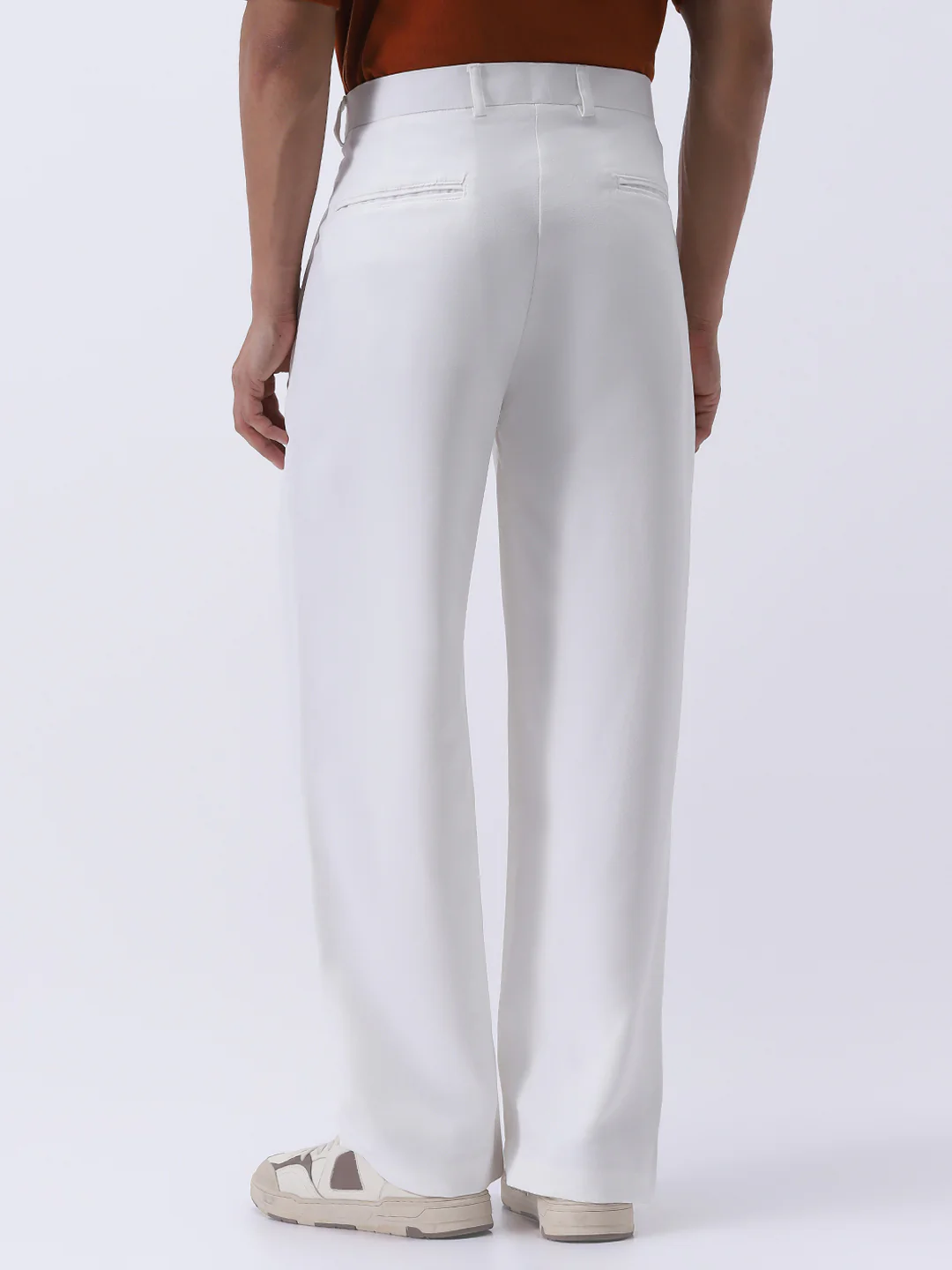 Men's White Loose Baggy Fit Solid Korean Pants Stretchable - Image 3