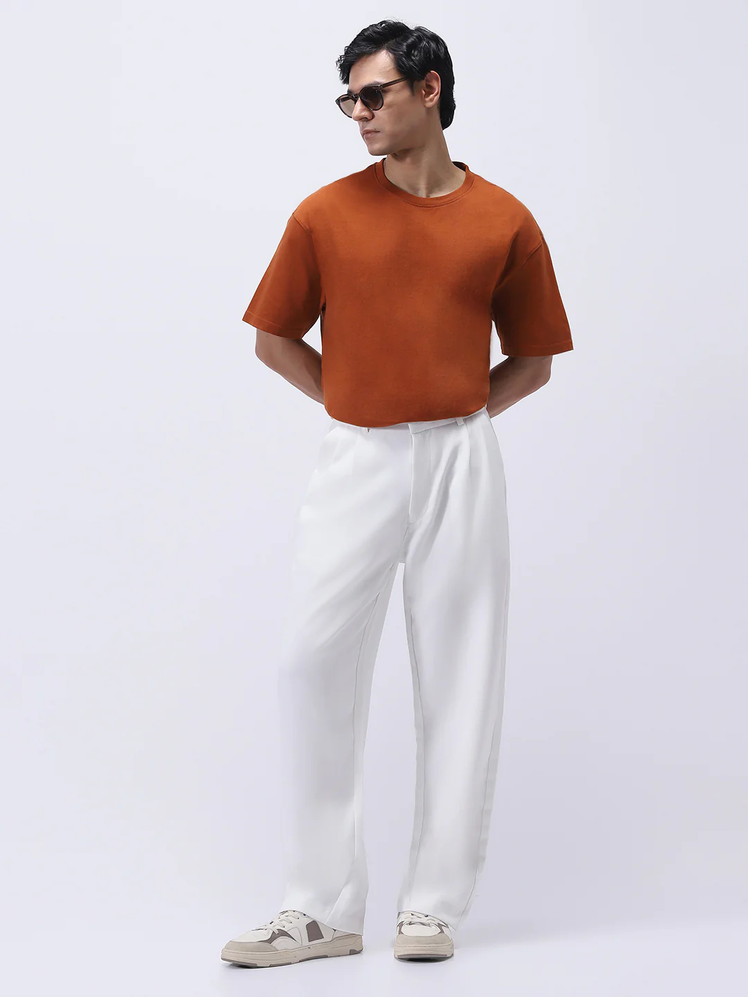 Men's White Loose Baggy Fit Solid Korean Pants Stretchable - Image 4