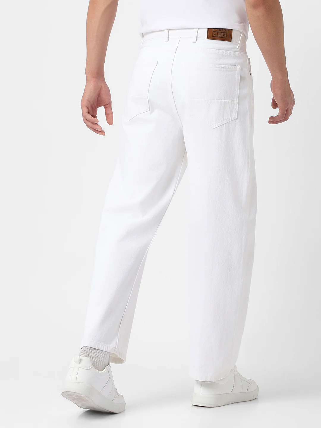 Men's White Loose Fit Washed Jeans Non-Stretchable - Image 3