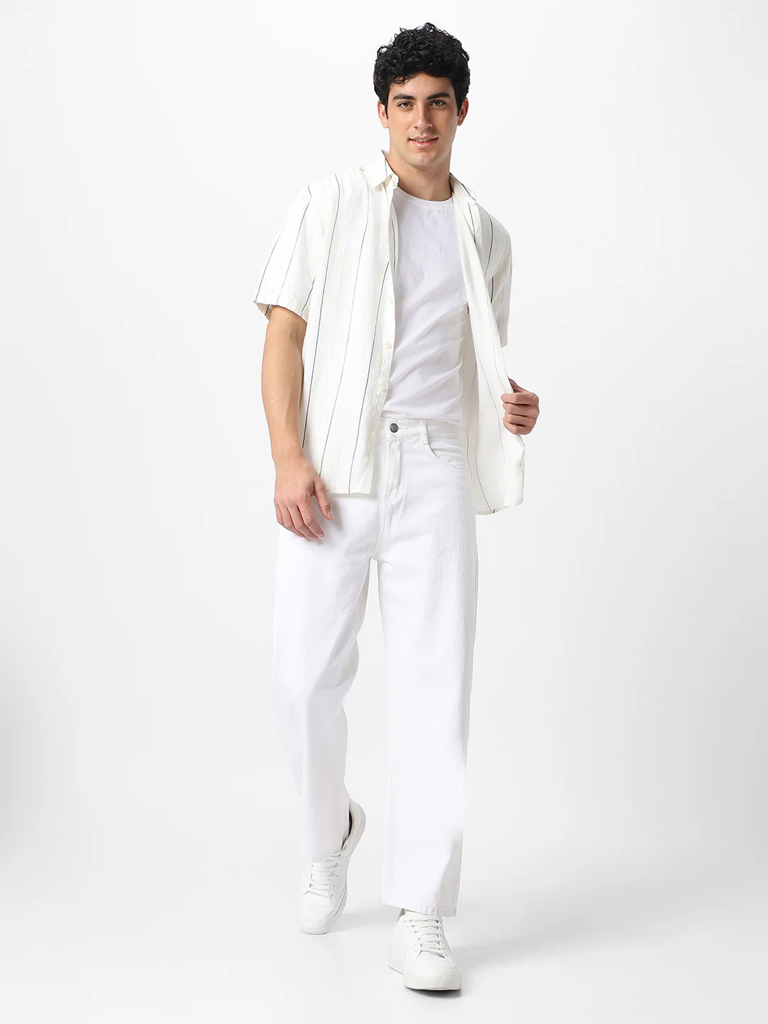 Men's White Loose Fit Washed Jeans Non-Stretchable - Image 4