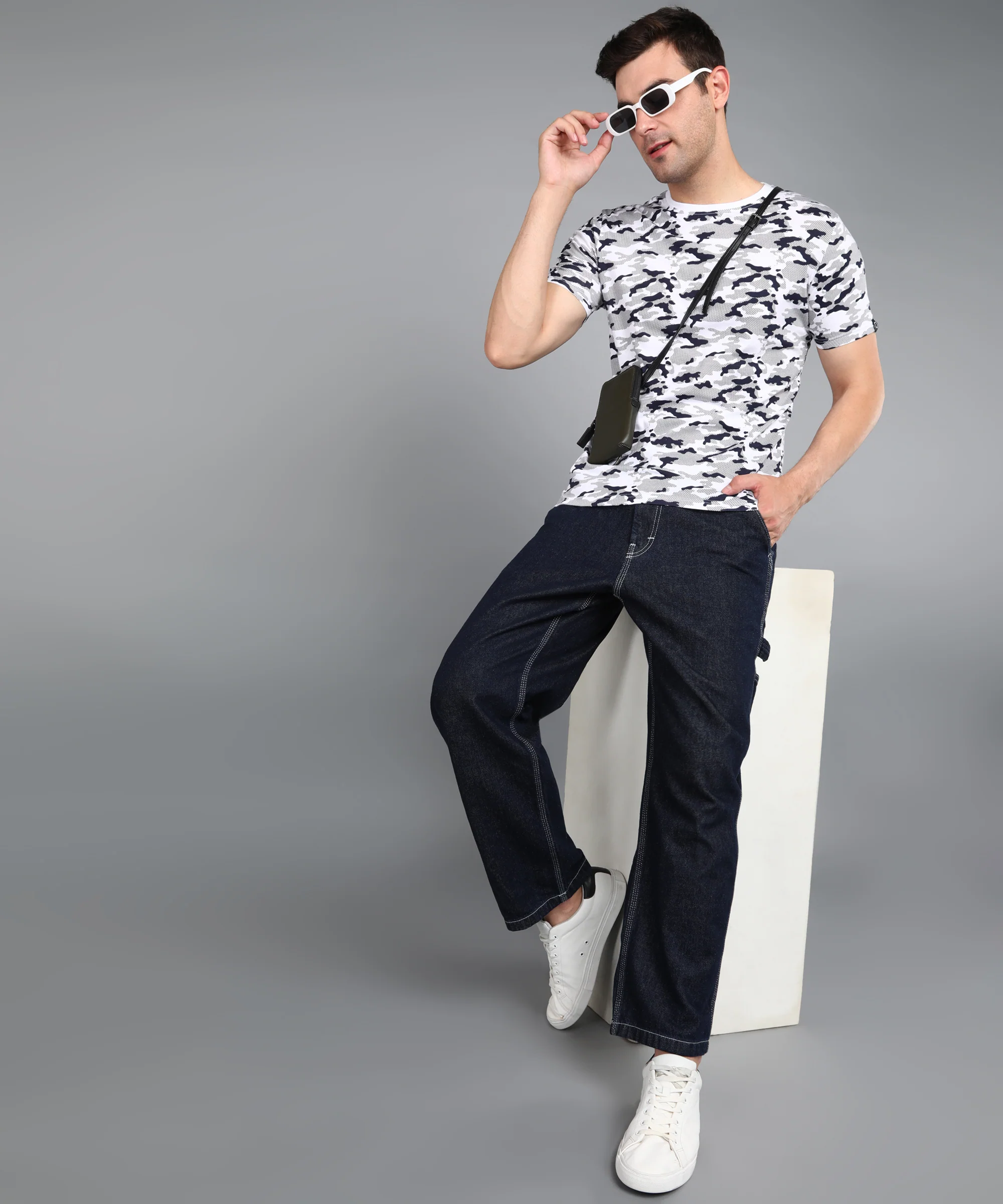 Men's White Military Camouflage Printed Slim Fit Half Sleeve Cotton T-Shirt - Image 4