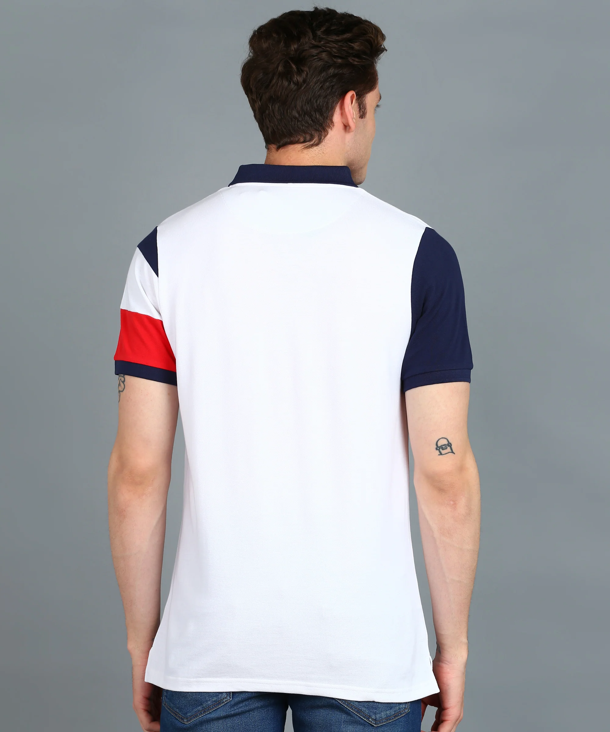 Men's White, Navy Blue, Red Colour-Block Slim Fit Half Sleeve Cotton Polo T-Shirt - Image 3