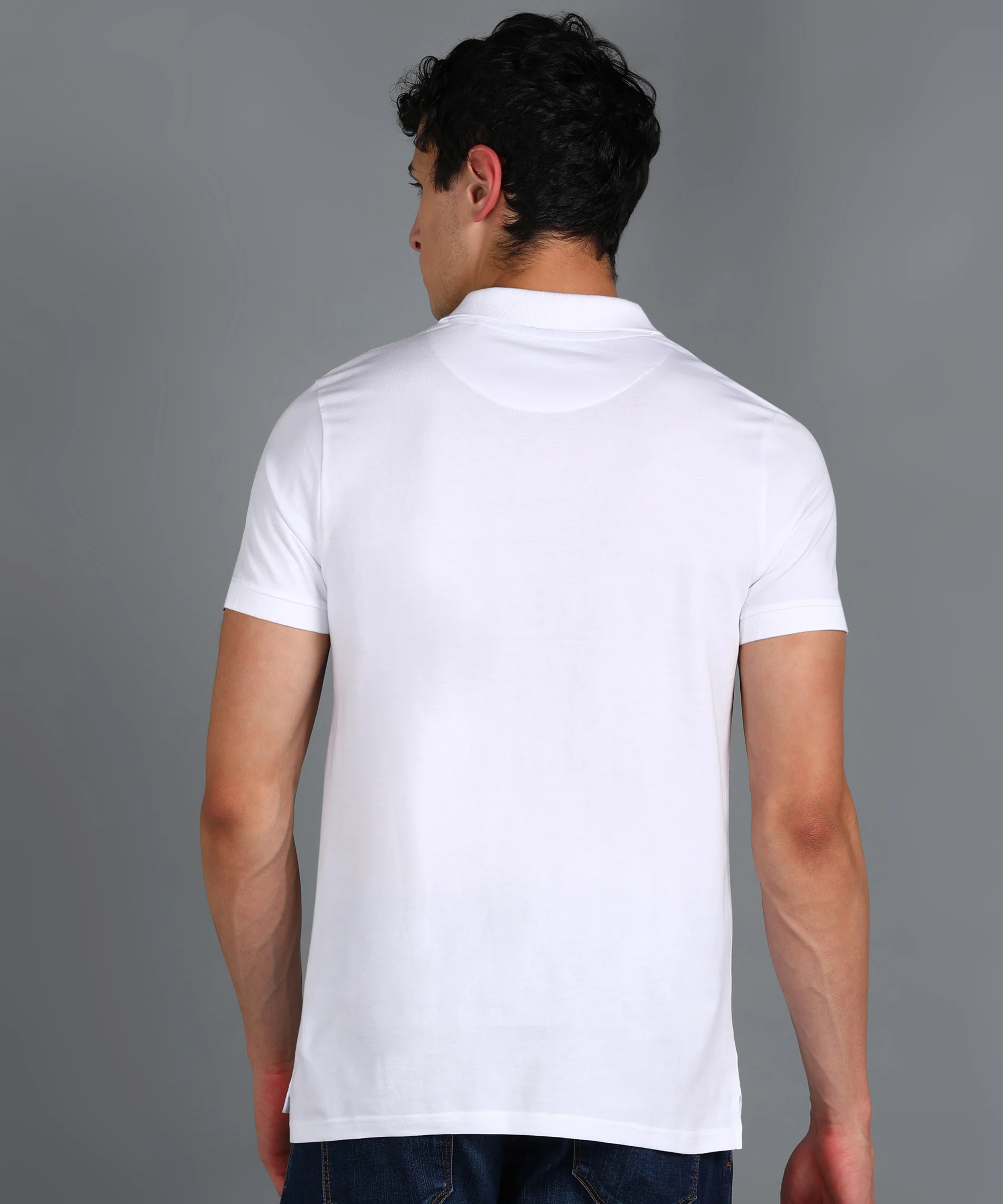Men's White, Navy Blue, Red Colour-Block Slim Fit Half Sleeve Cotton Polo T-Shirt - Image 3