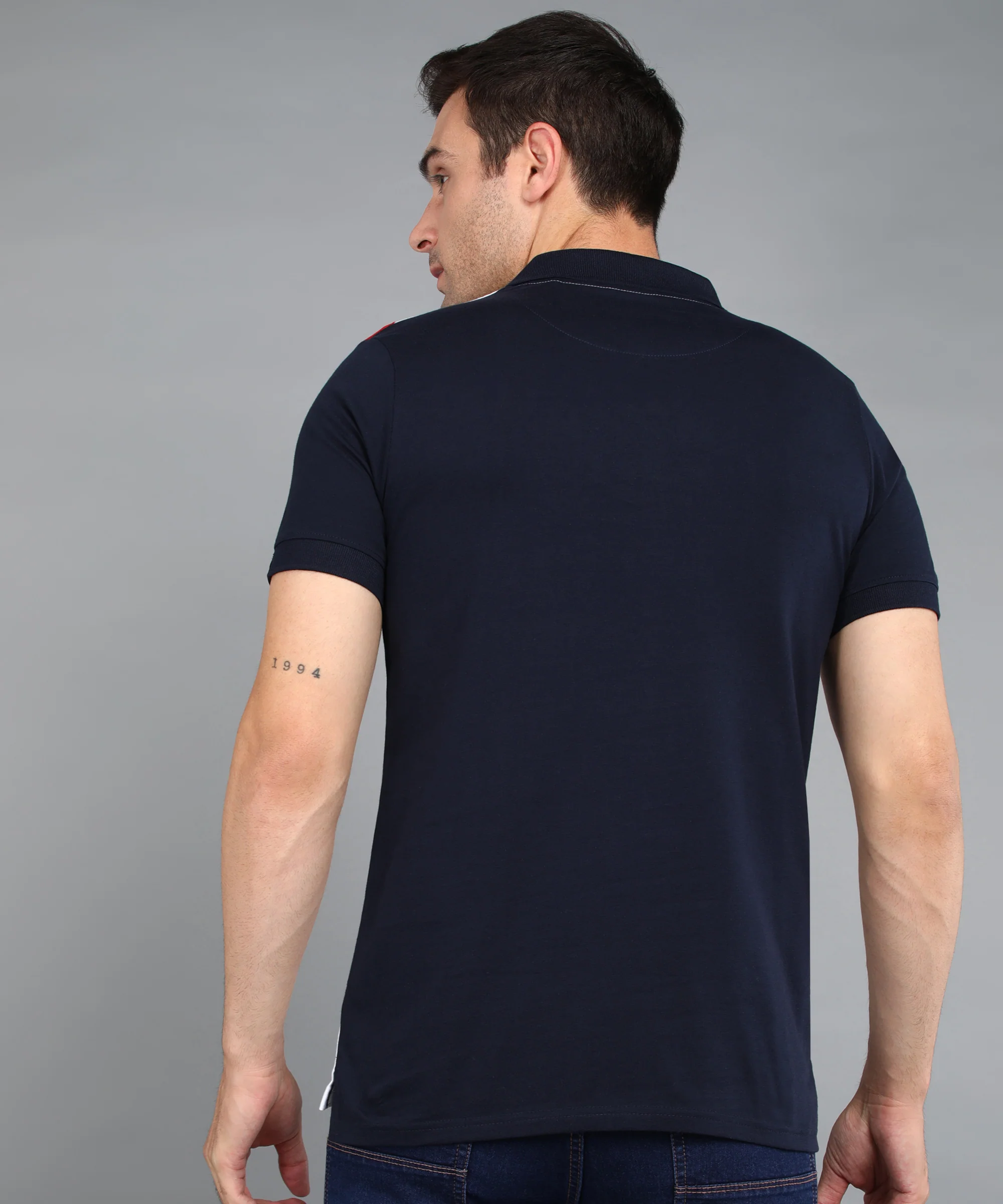 Men's White, Navy Blue, Red Colour-Block Slim Fit Half Sleeve Cotton Polo T-Shirt - Image 3