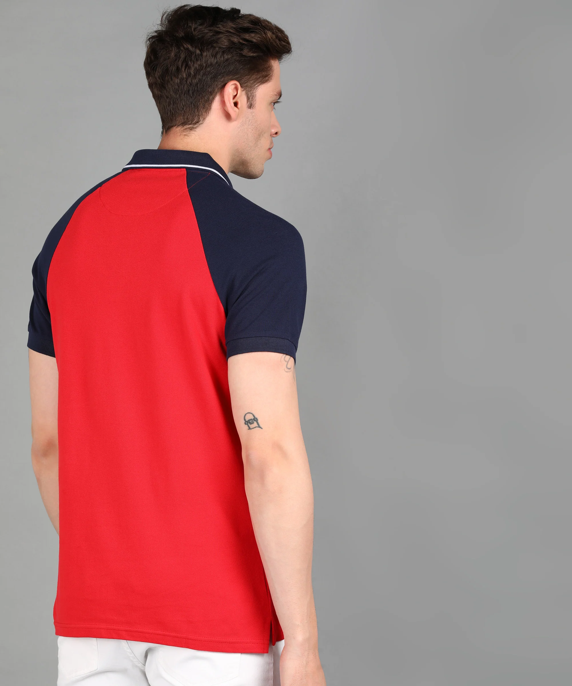 Men's White, Navy, Red Colour-Block Slim Fit Half Sleeve Cotton Polo T-Shirt - Image 3