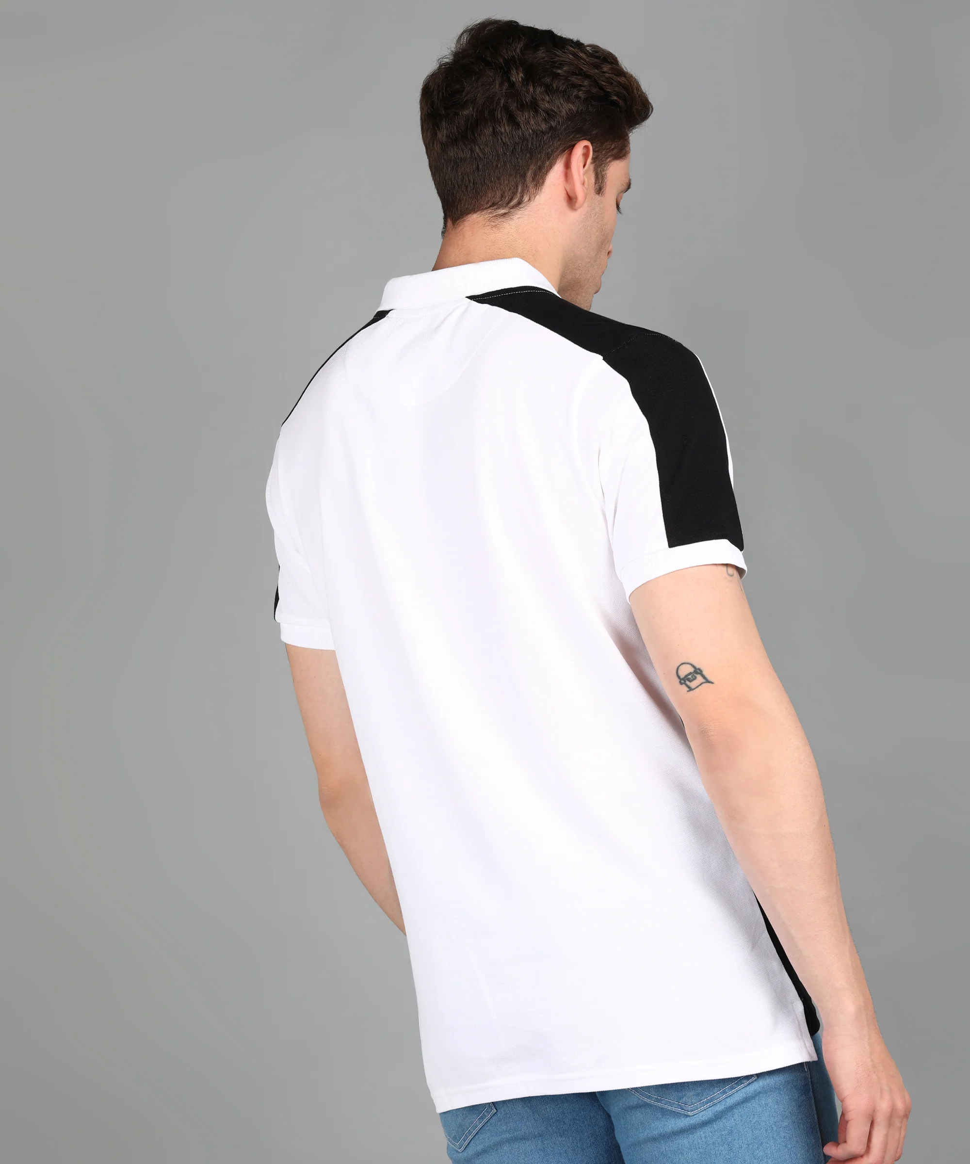 Men's White, Olive, Black Colour-Block Slim Fit Half Sleeve Cotton Polo T-Shirt - Image 3