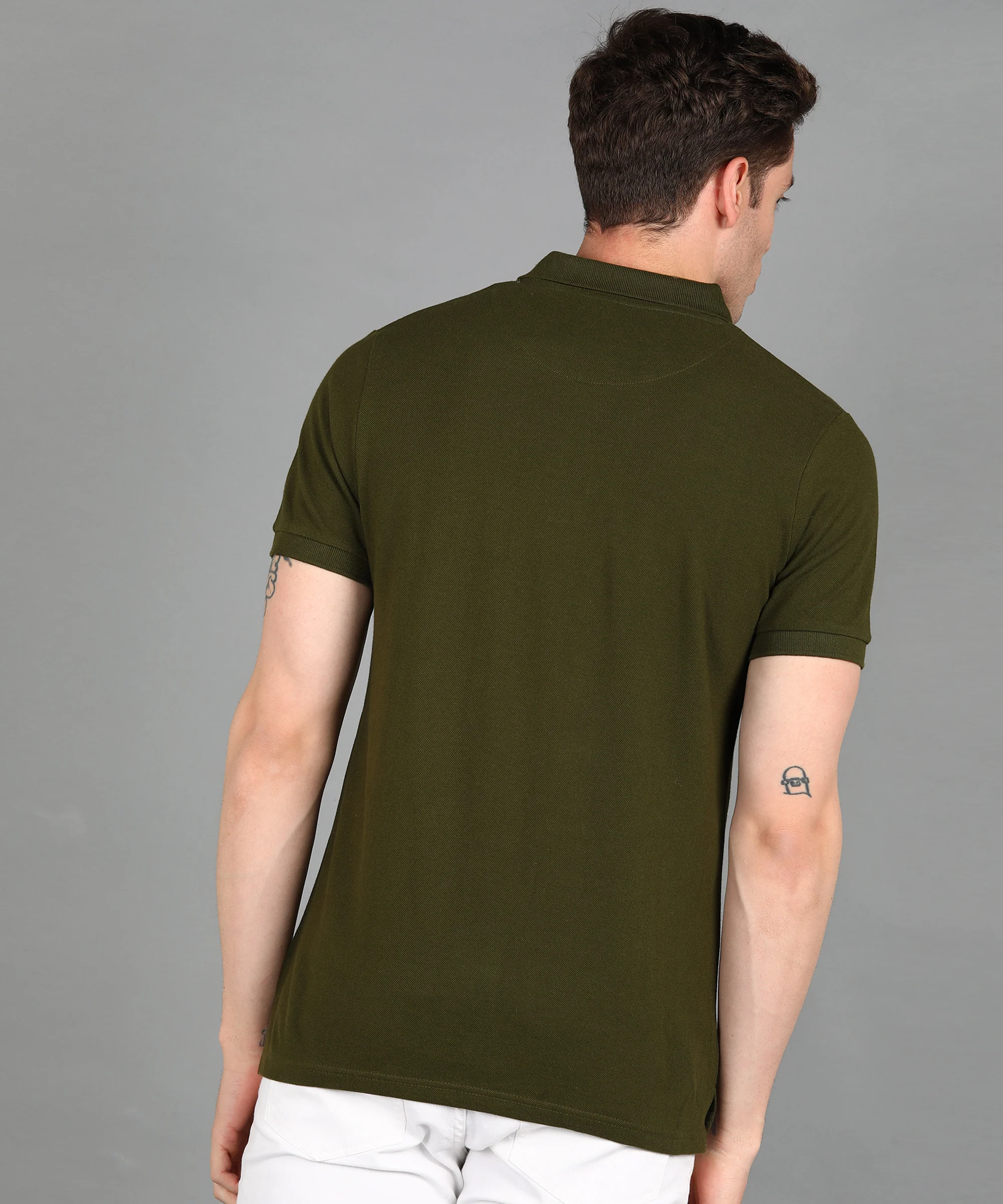 Men's White, Olive Colour-Block Slim Fit Half Sleeve Cotton Polo T-Shirt - Image 3