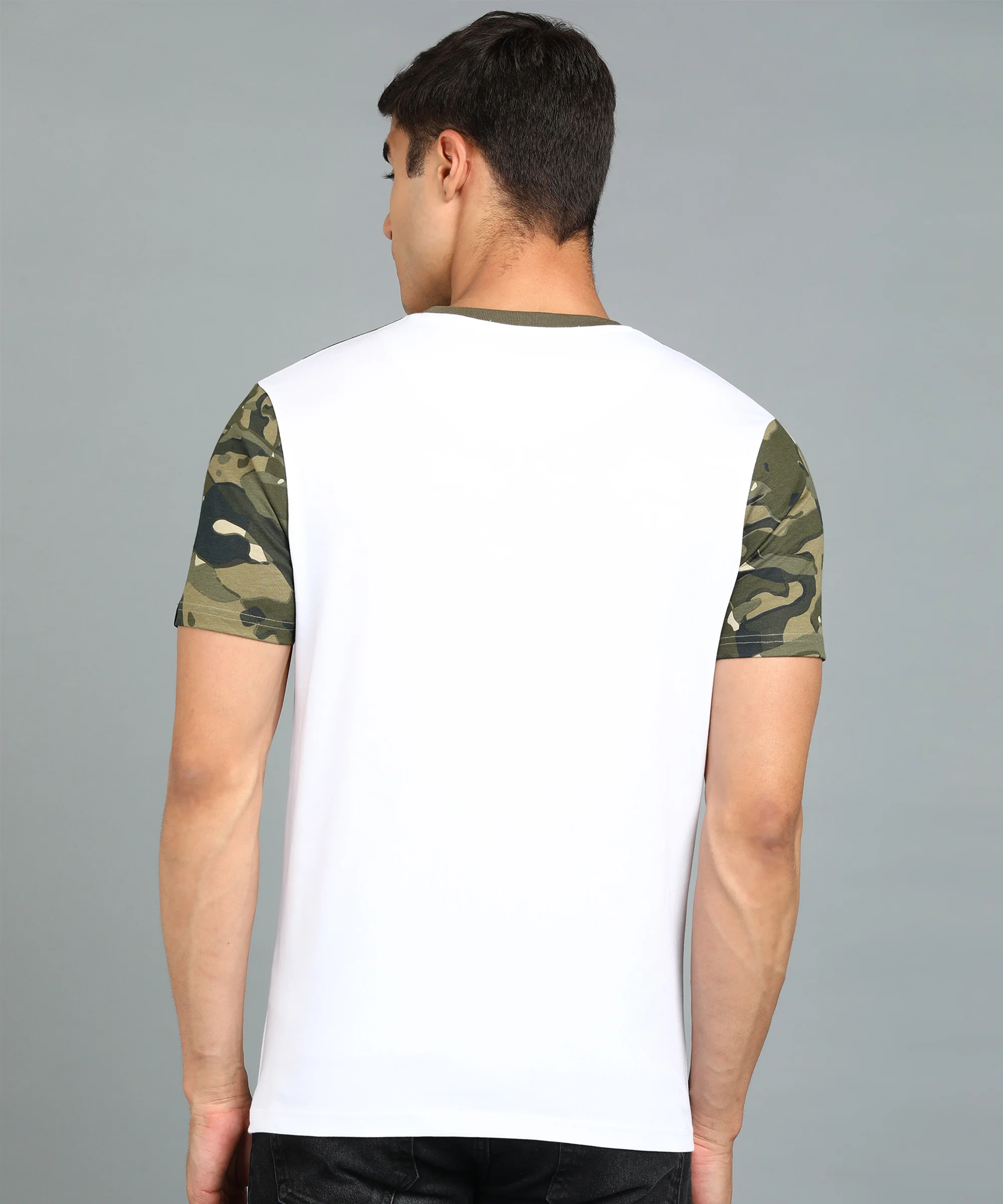 Men's White, Orange, Black Military Camouflage Printed Slim Fit Half Sleeve Cotton T-Shirt - Image 3