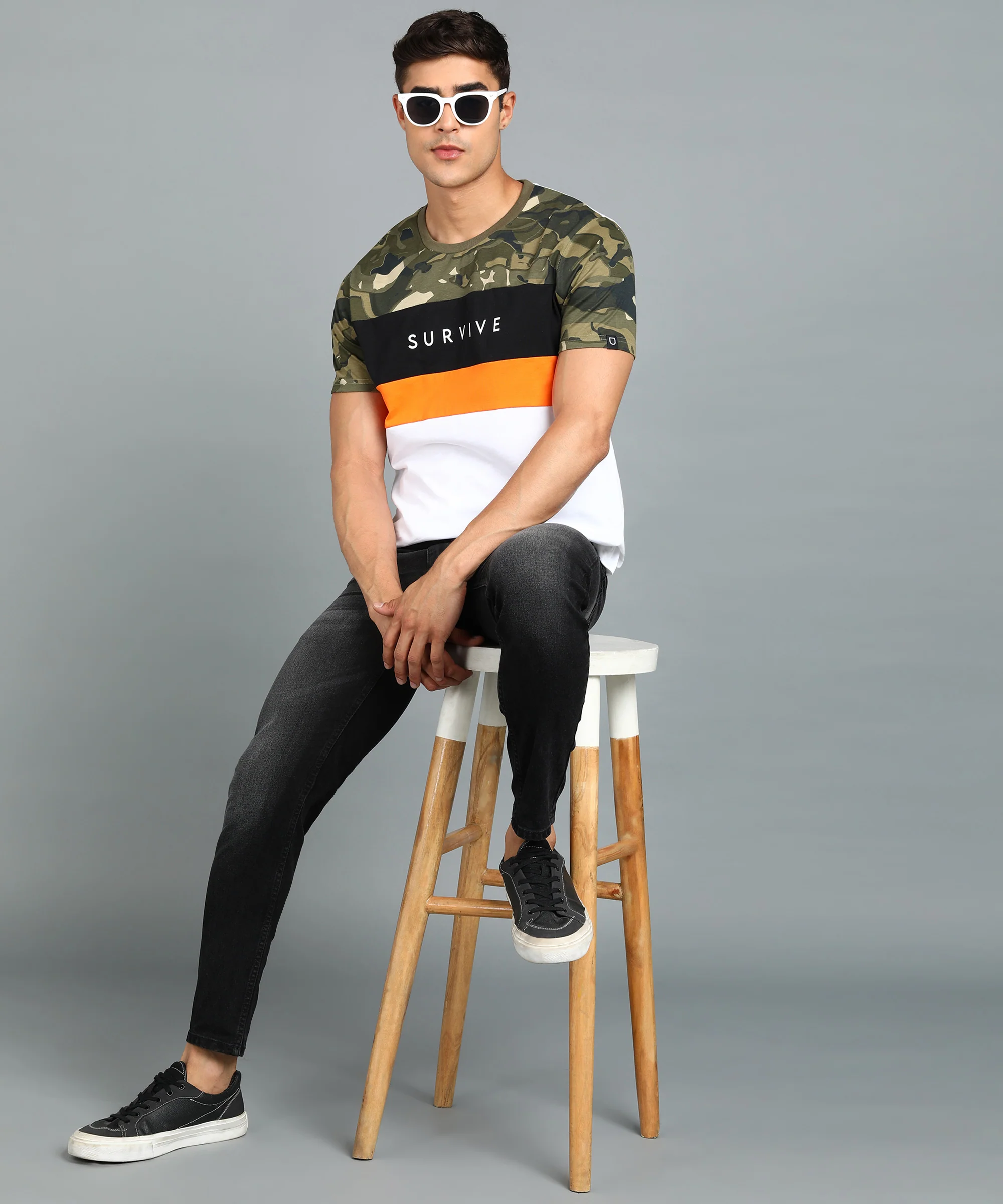 Men's White, Orange, Black Military Camouflage Printed Slim Fit Half Sleeve Cotton T-Shirt - Image 4