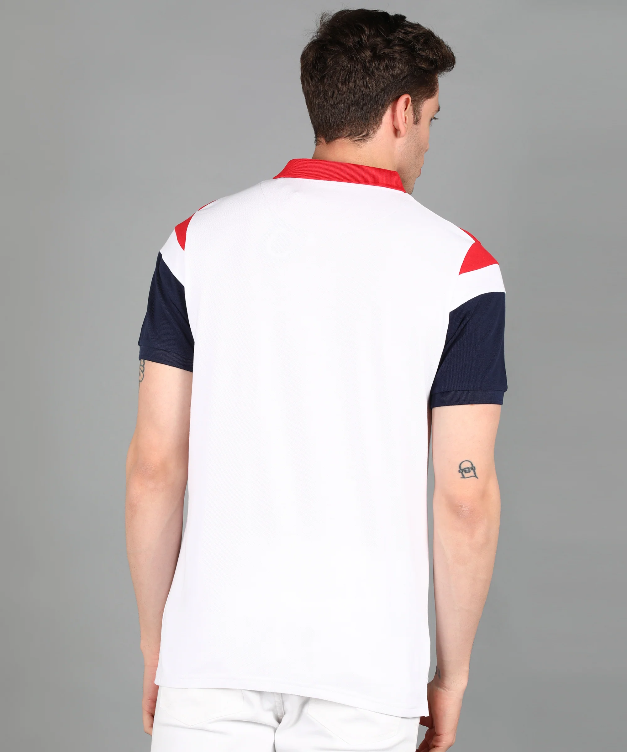 Men's White, Red, Navy Colour-Block Slim Fit Half Sleeve Cotton Polo T-Shirt - Image 3