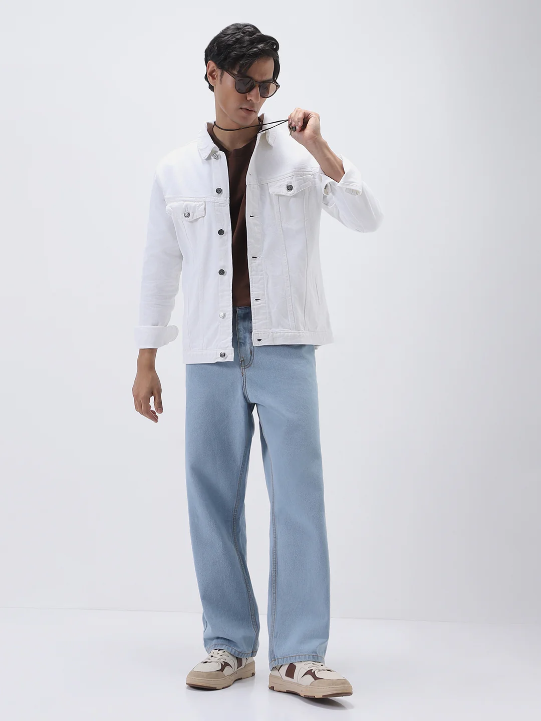 Men's White Regular Fit Washed Full Sleeve Denim Jacket - Image 6
