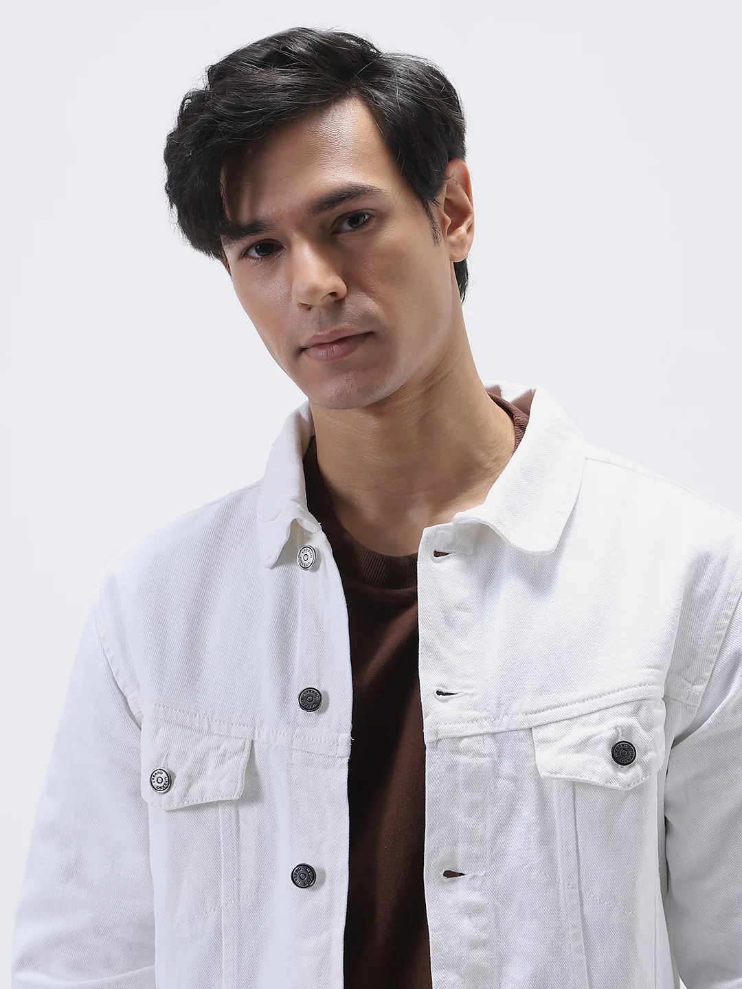 Men's White Regular Fit Washed Full Sleeve Denim Jacket - Image 7
