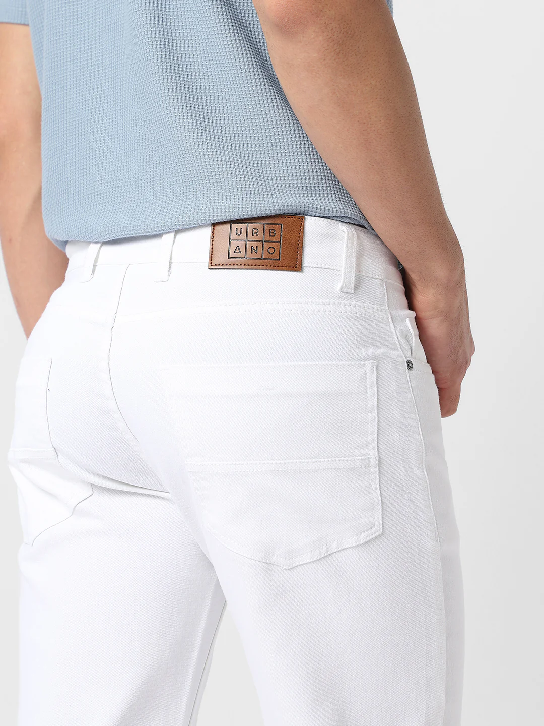 Men's White Regular Fit Washed Jeans Stretchable - Image 6