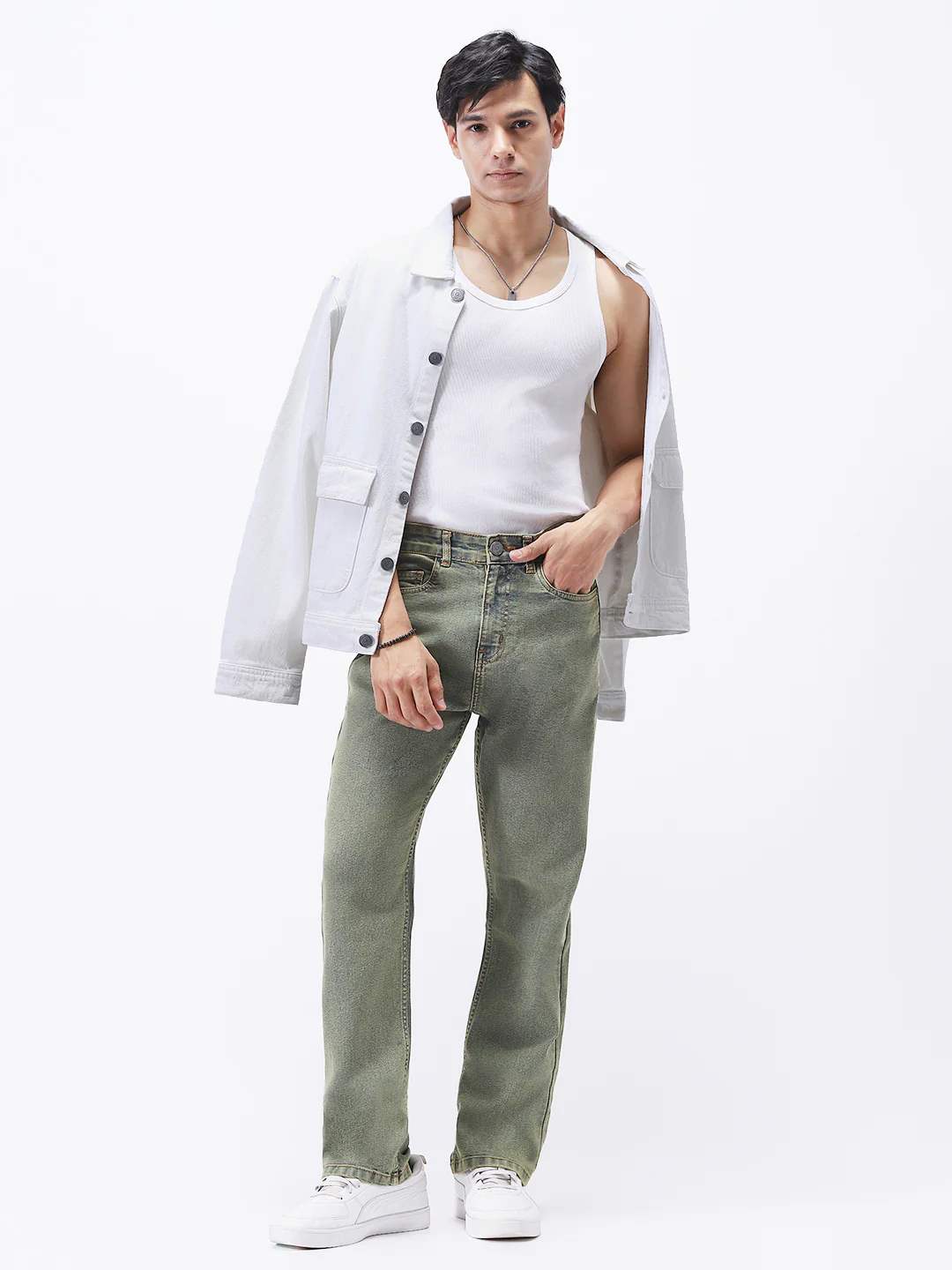 Men's White Relaxed Fit Full Sleeve Utility Denim Jacket - Image 4