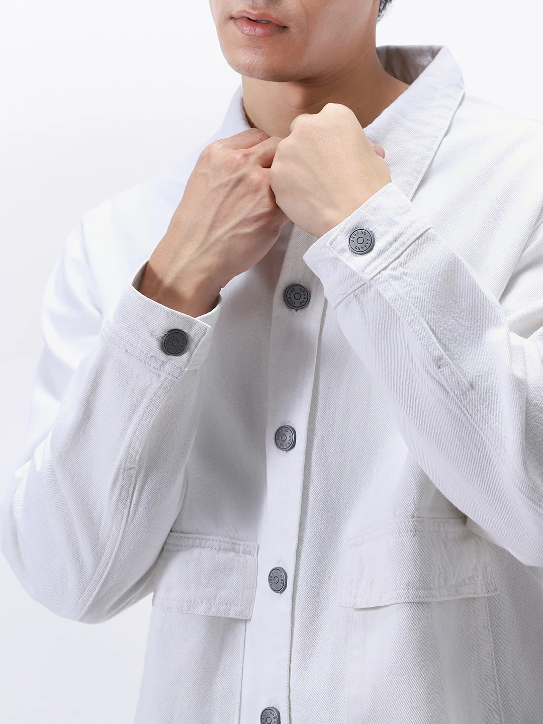 Men's White Relaxed Fit Full Sleeve Utility Denim Jacket - Image 6