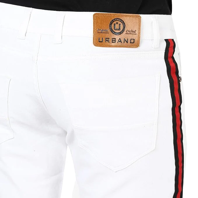 Men's White Side Striped Slim Fit Jeans Stretch - Image 5