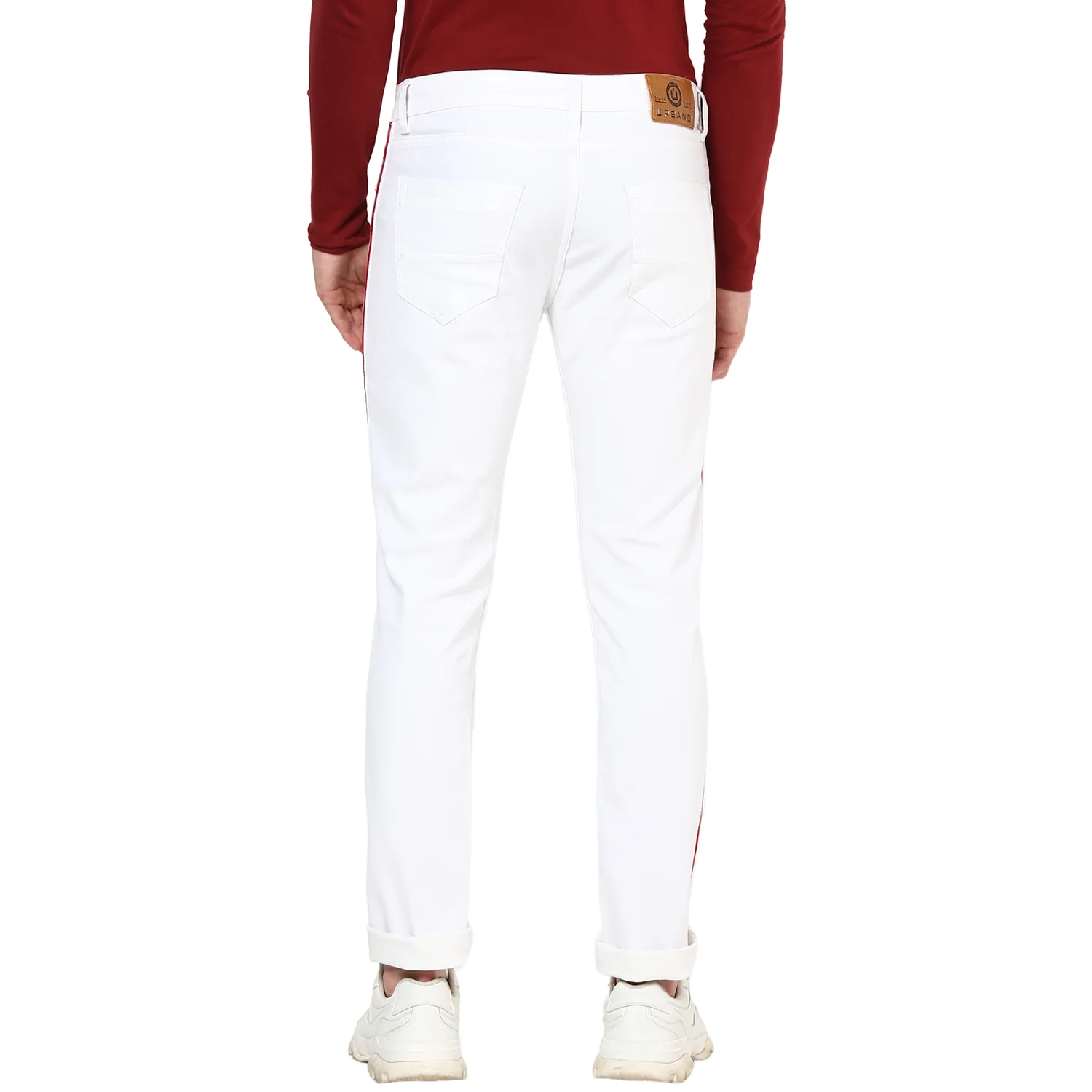 Men's White Side Striped Slim Fit Jeans Stretch - Image 3