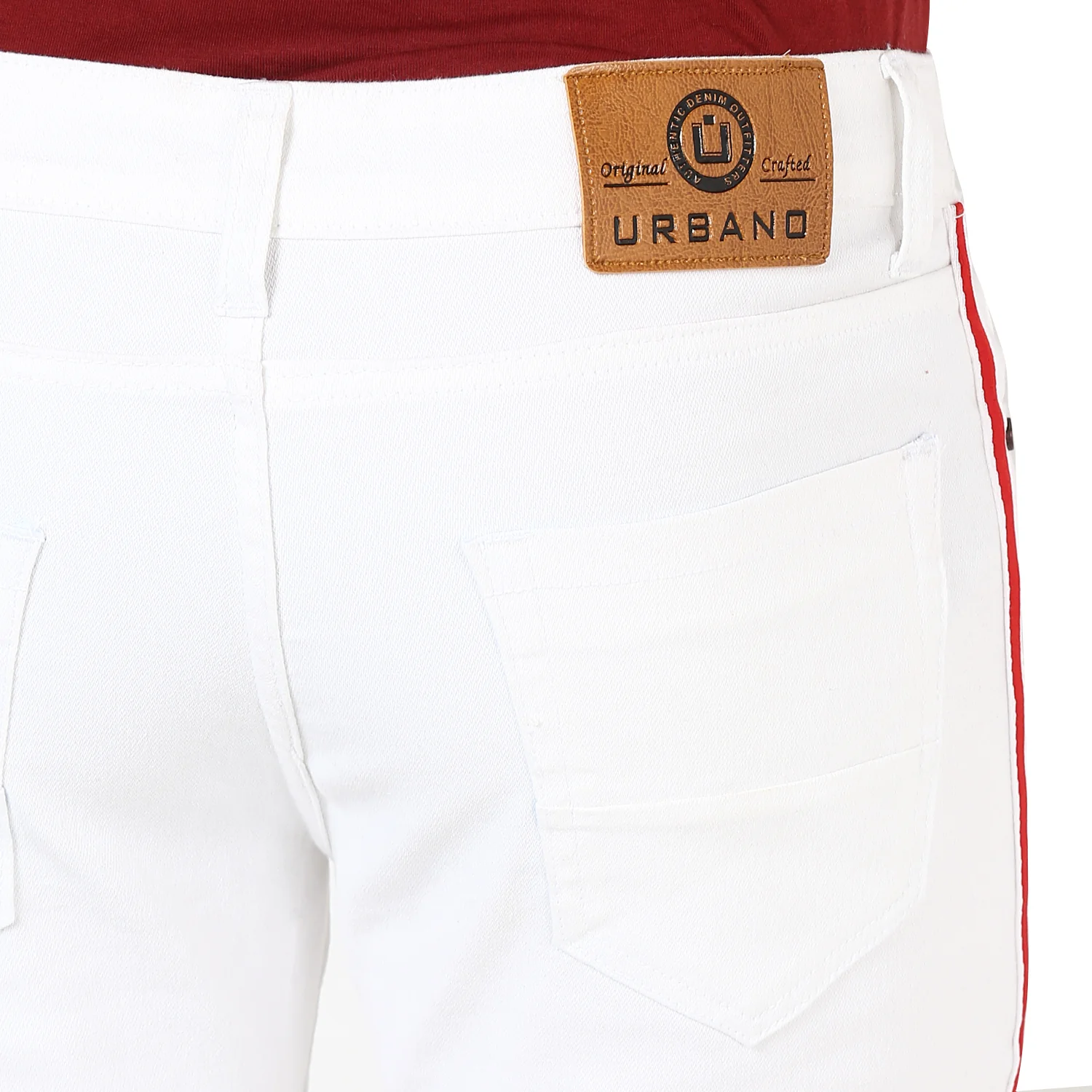 Men's White Side Striped Slim Fit Jeans Stretch - Image 5