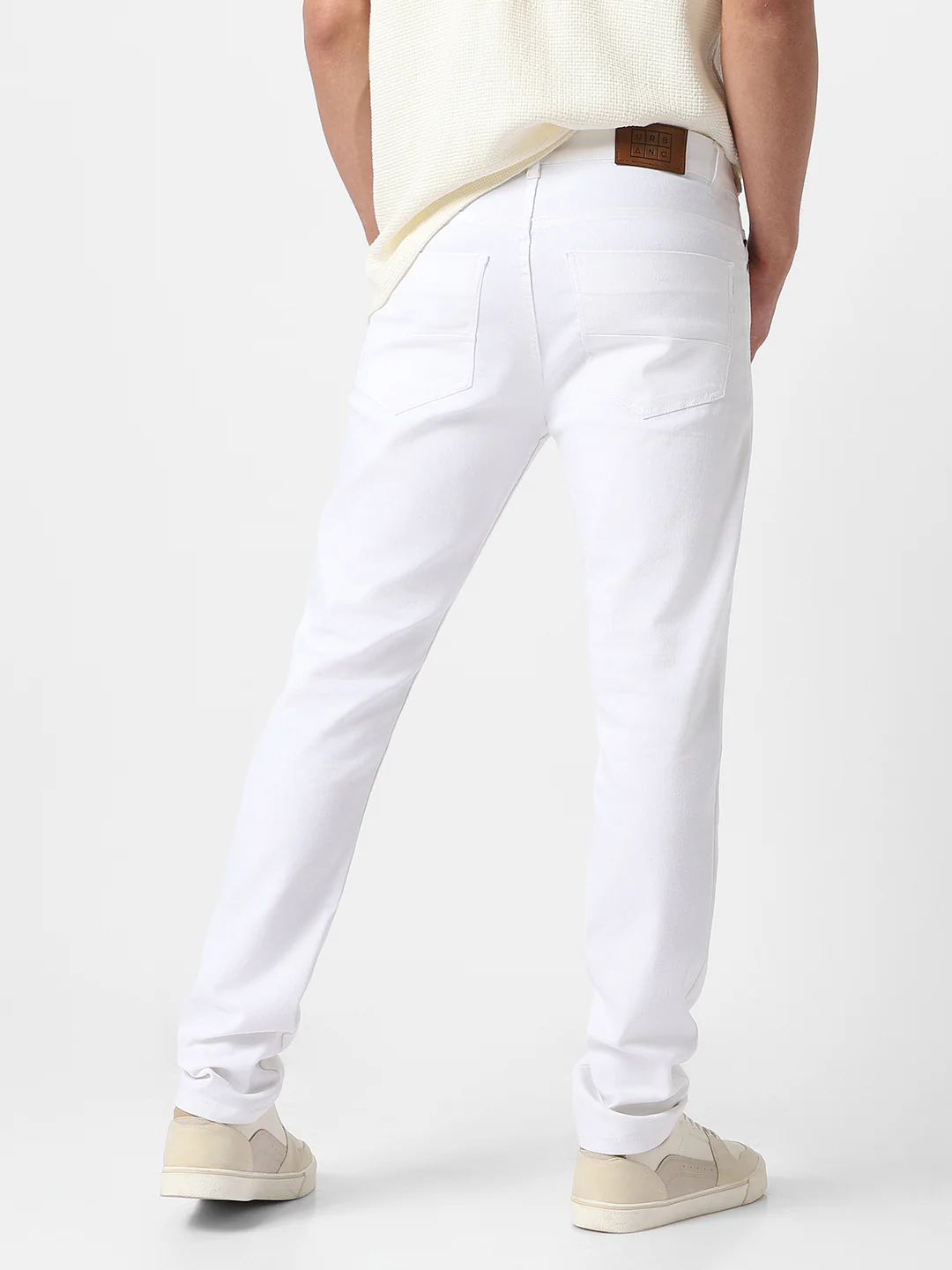 Men's White Slim Fit Knee Slit Distressed Jeans Stretch - Image 5