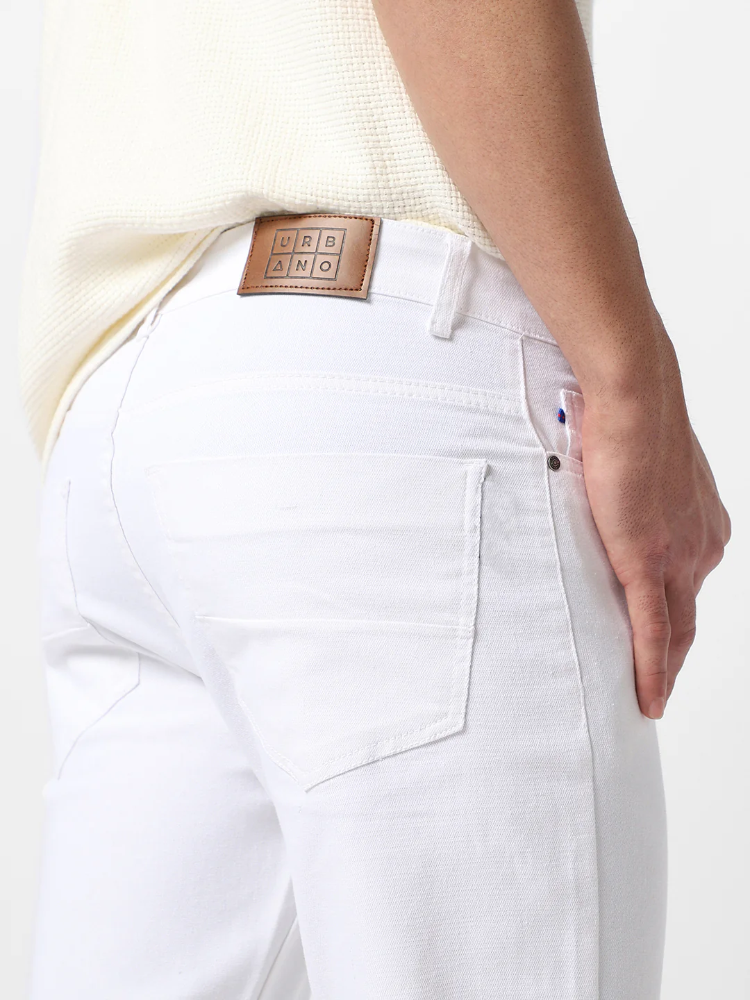 Men's White Slim Fit Knee Slit Distressed Jeans Stretch - Image 7